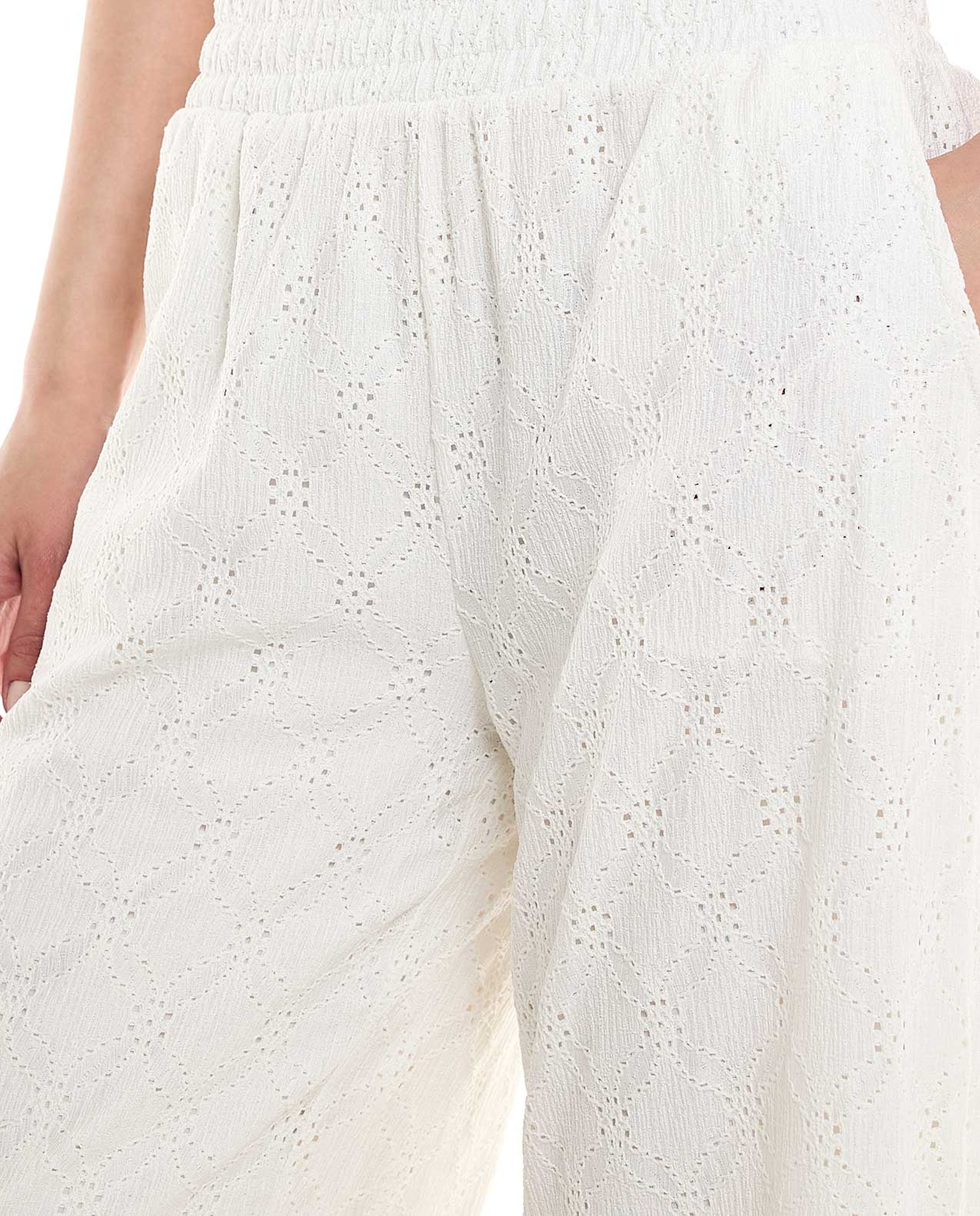 Schiffli Wide Leg Pants with Elastic Waist