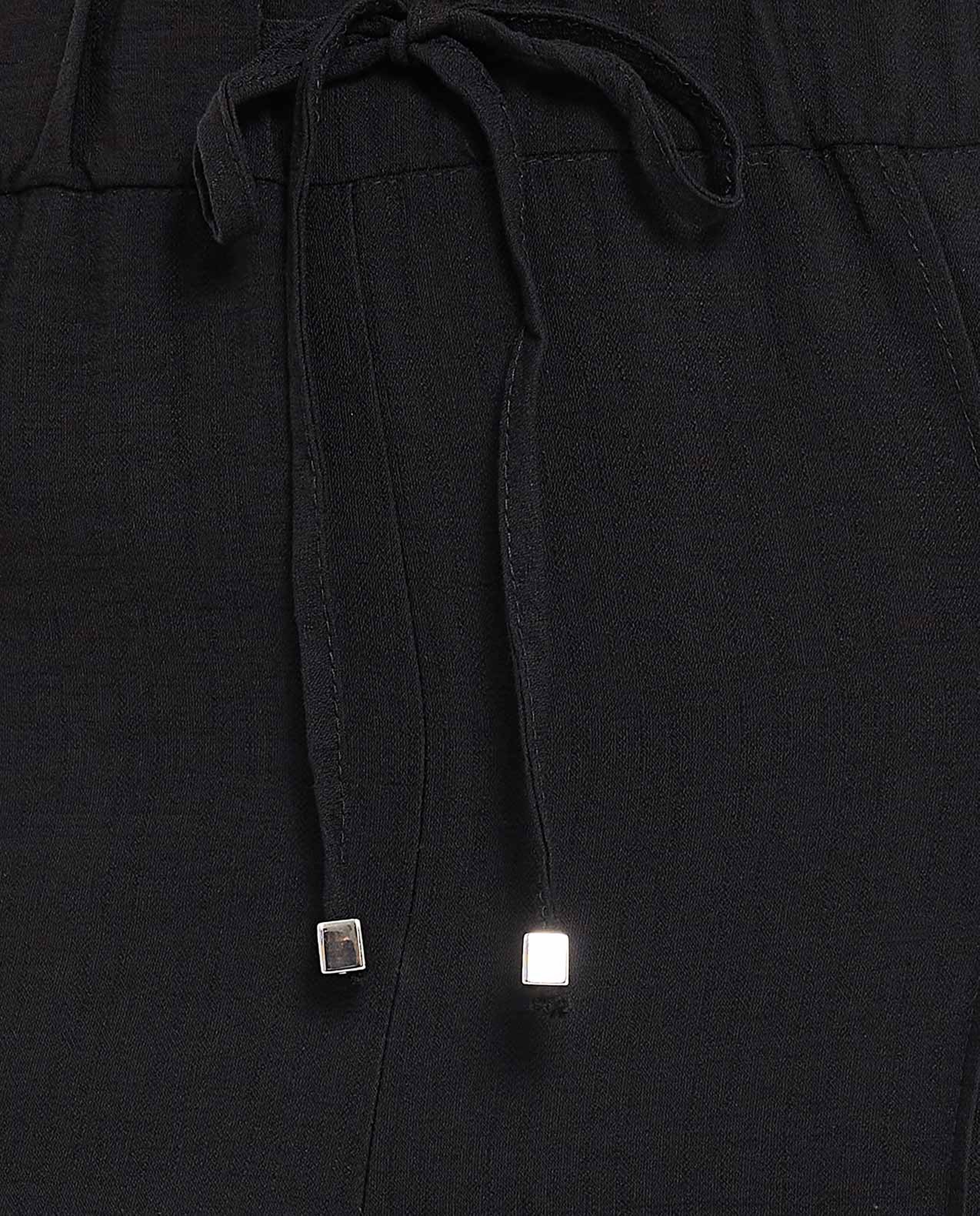 Solid Wide Leg Pants with Drawstring Closure