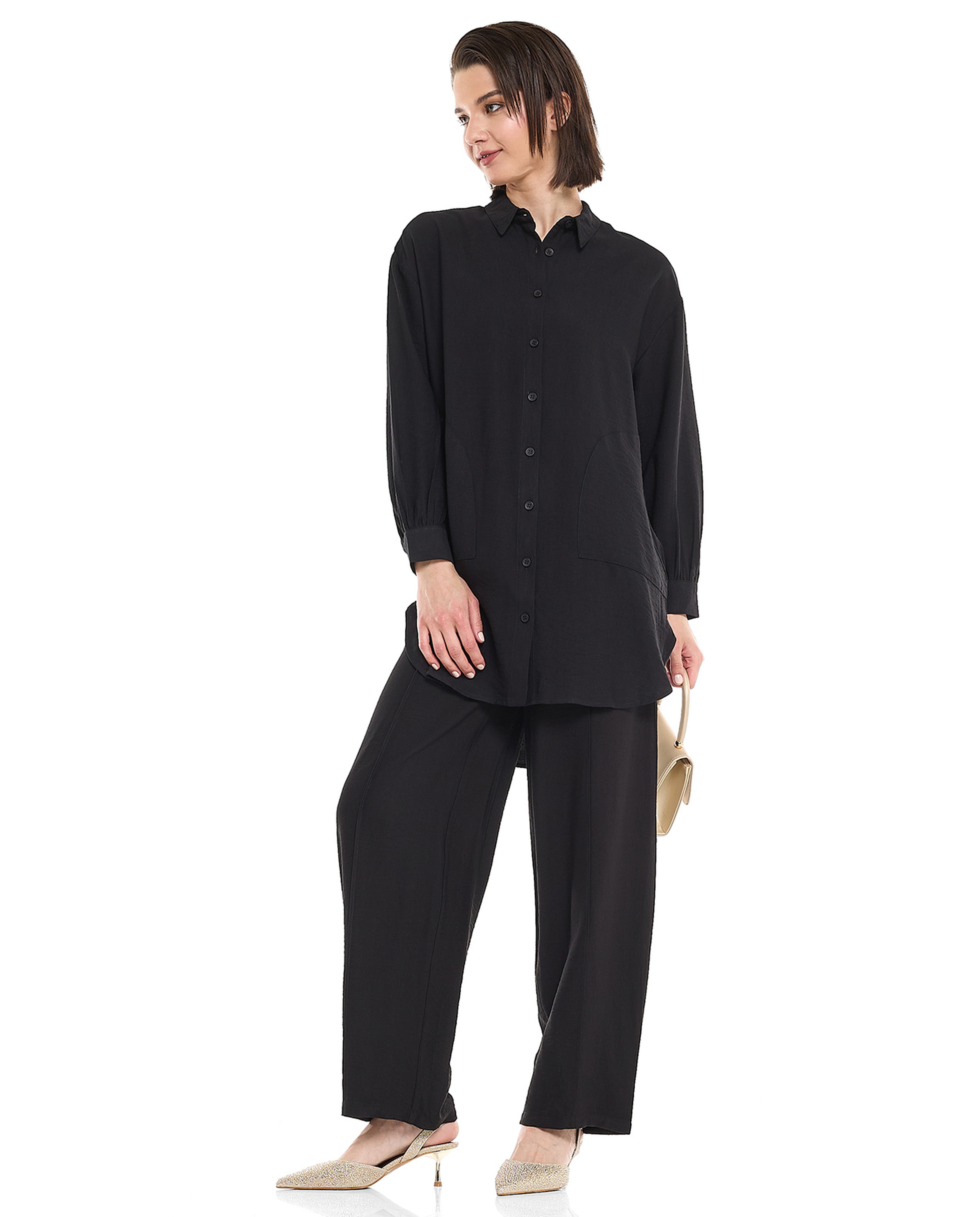 Solid Wide Leg Pants with Drawstring Closure