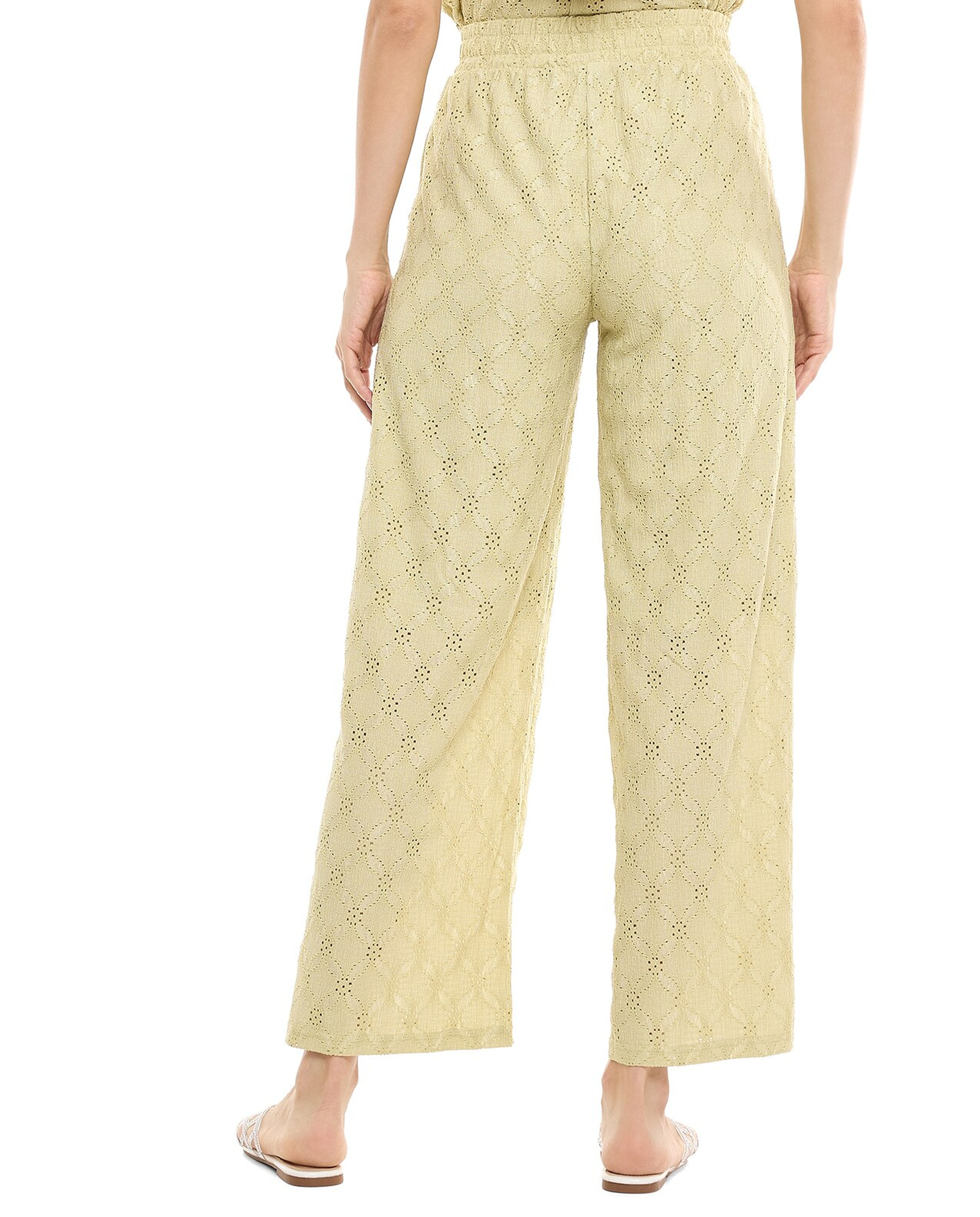 Schiffli Wide Leg Pants with Elastic Waist