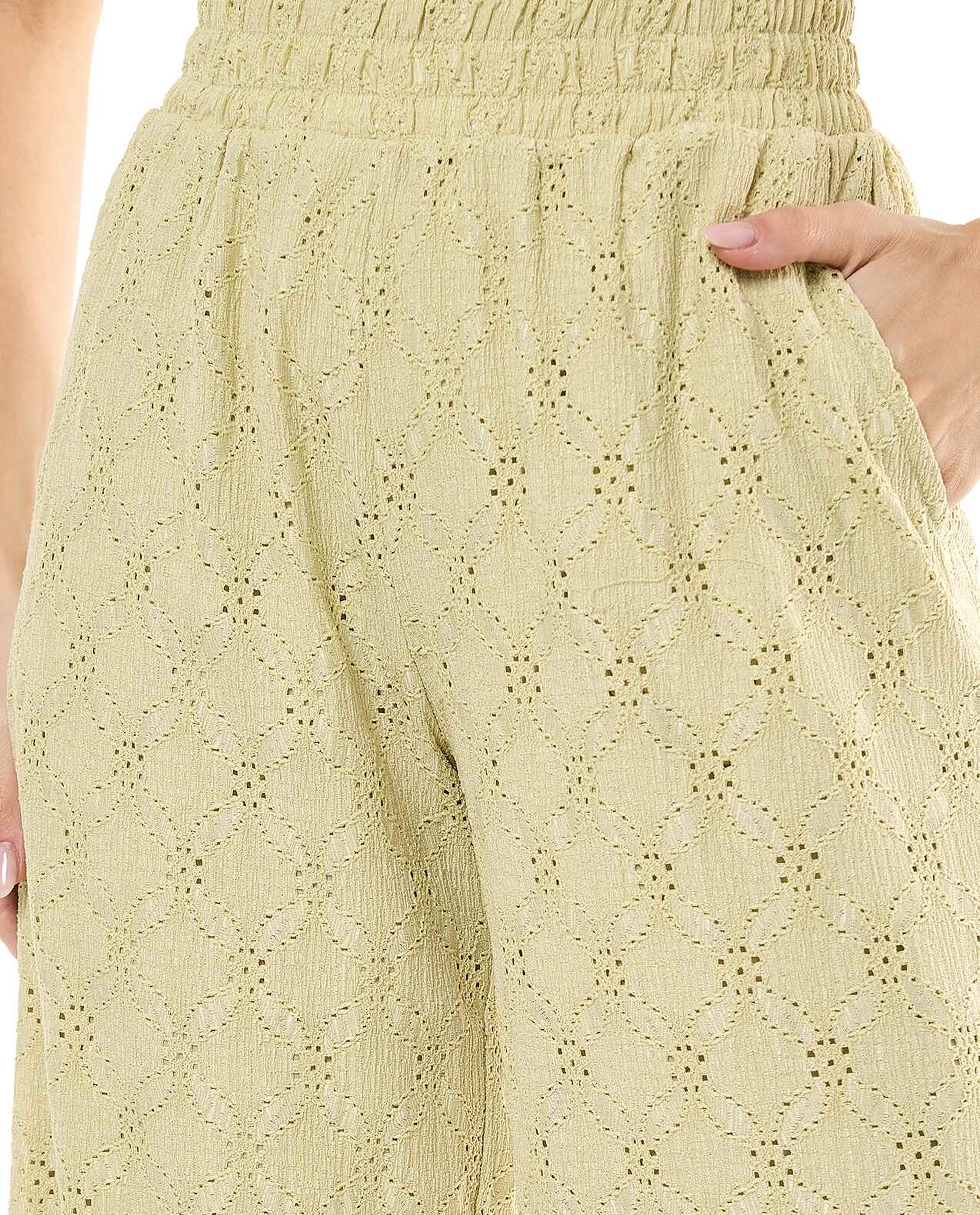 Schiffli Wide Leg Pants with Elastic Waist