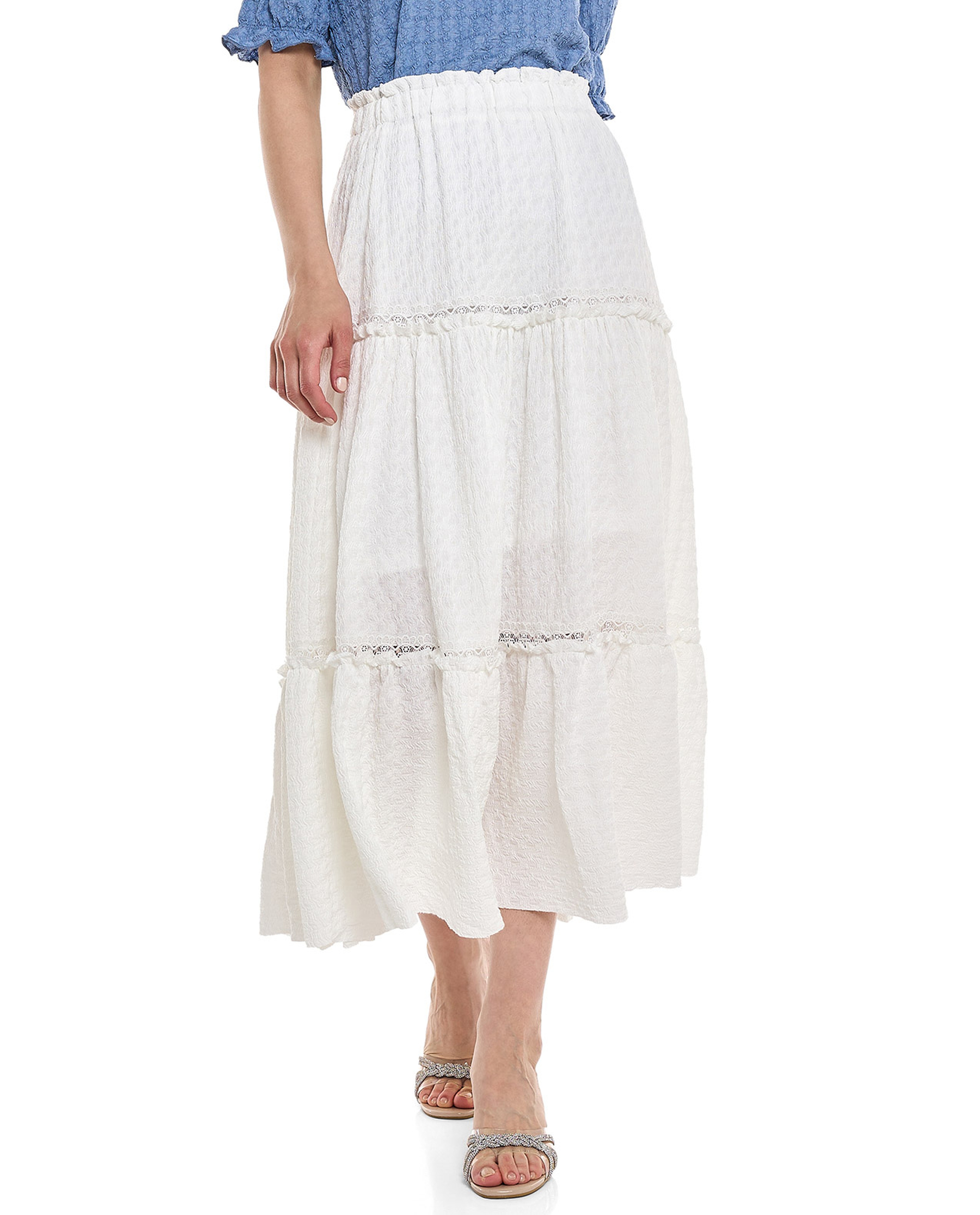 Textured Tiered Midaxi Skirt with Elastic Waist