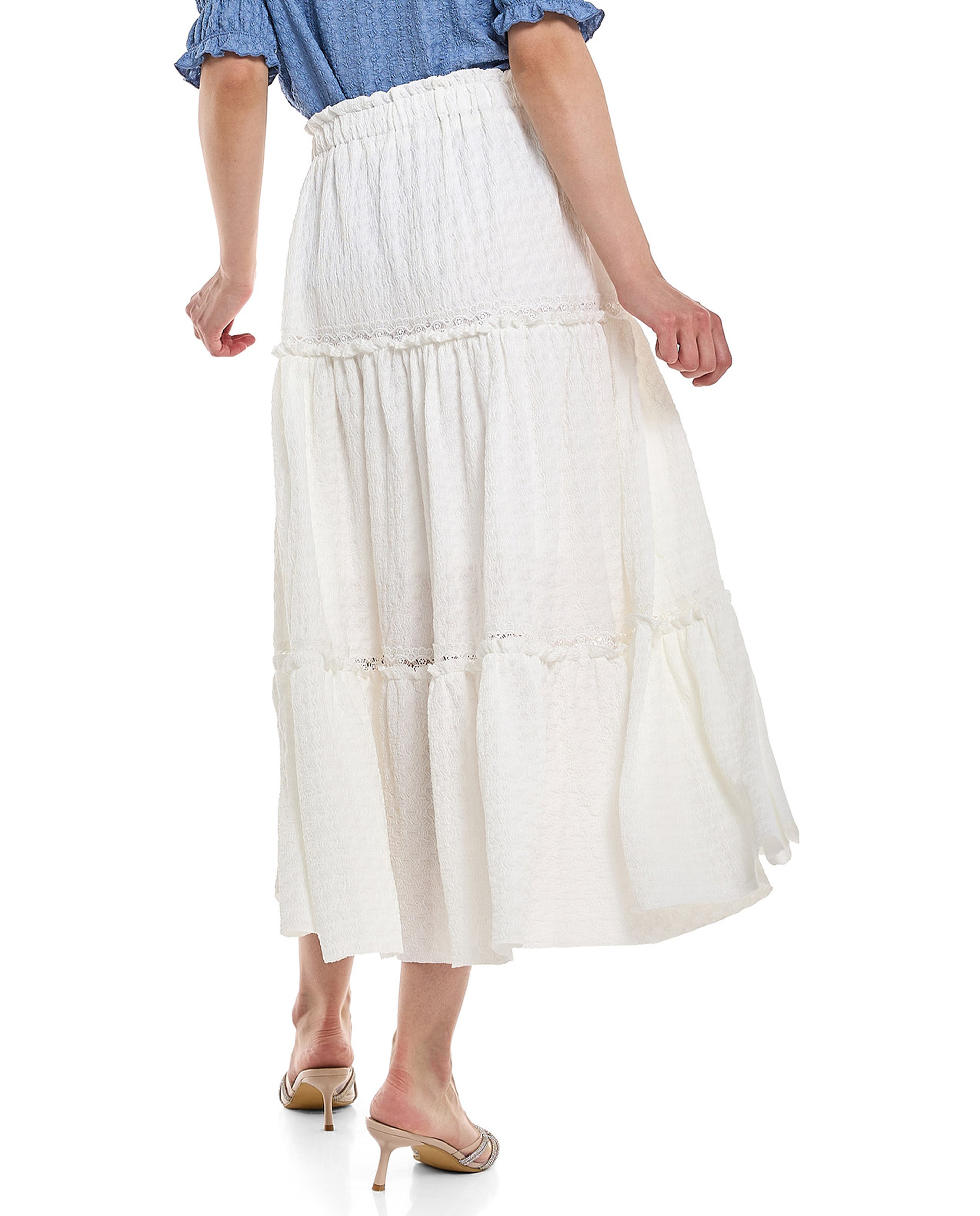 Textured Tiered Midaxi Skirt with Elastic Waist