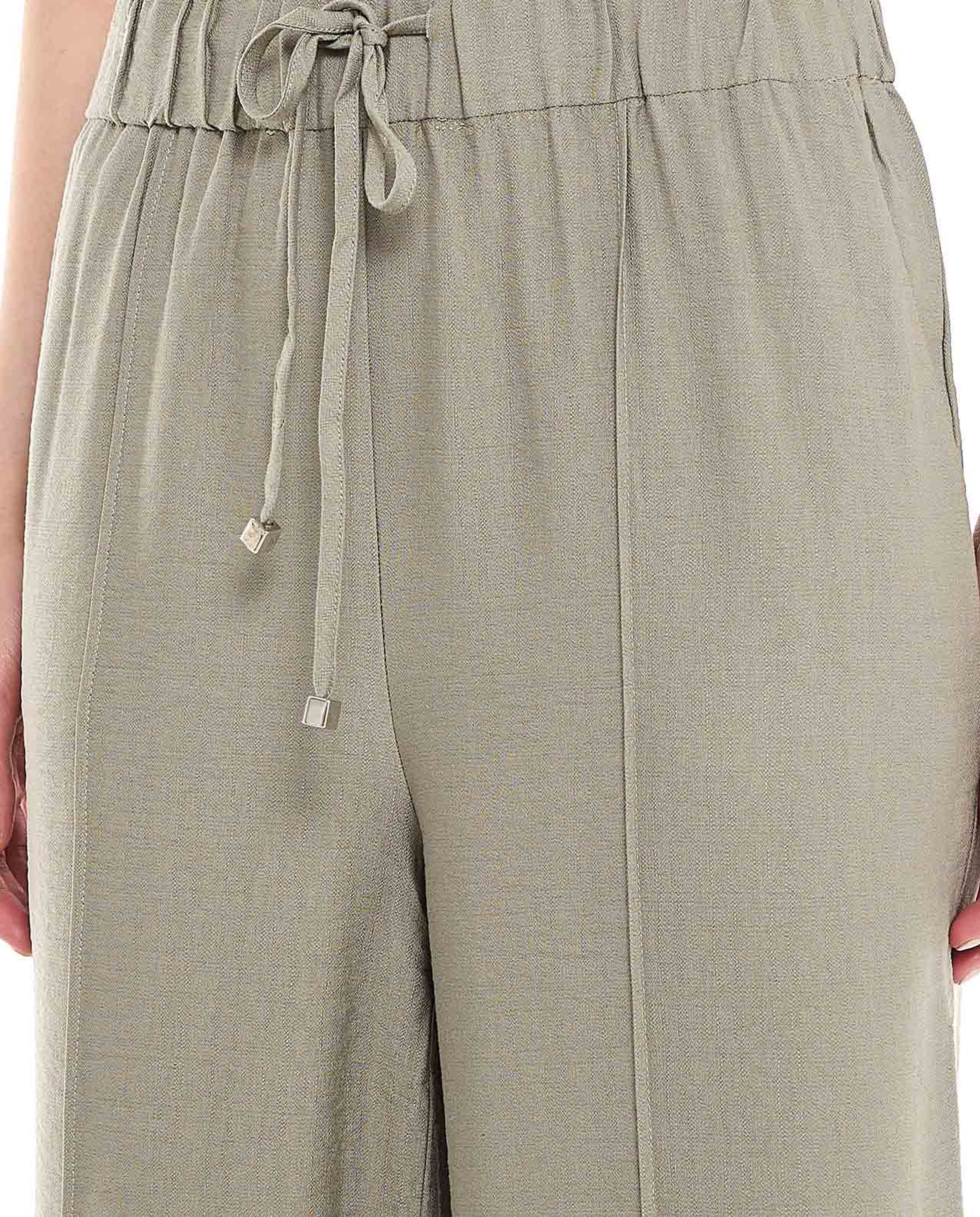 Solid Wide Leg Pants with Drawstring Closure