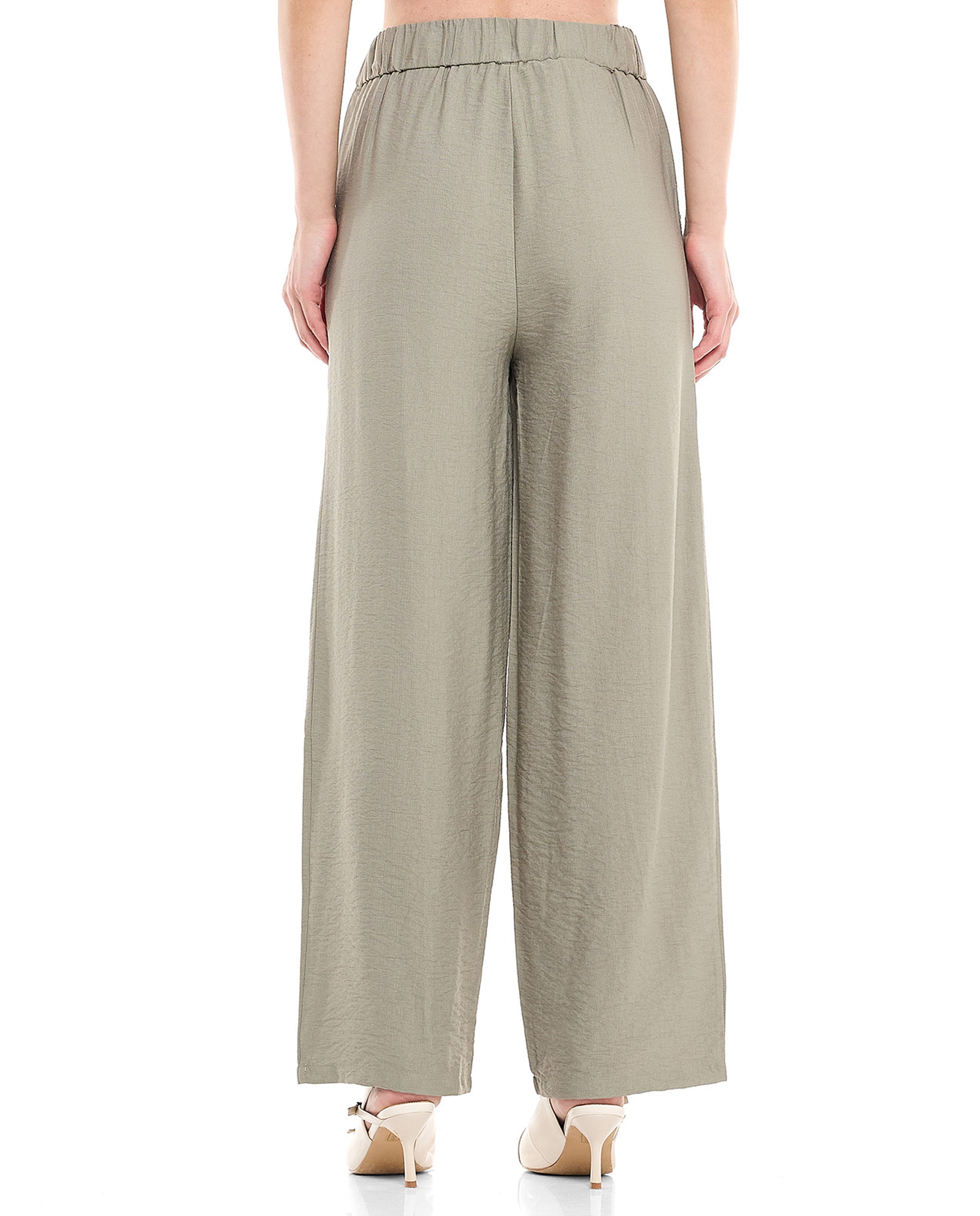 Solid Wide Leg Pants with Drawstring Closure