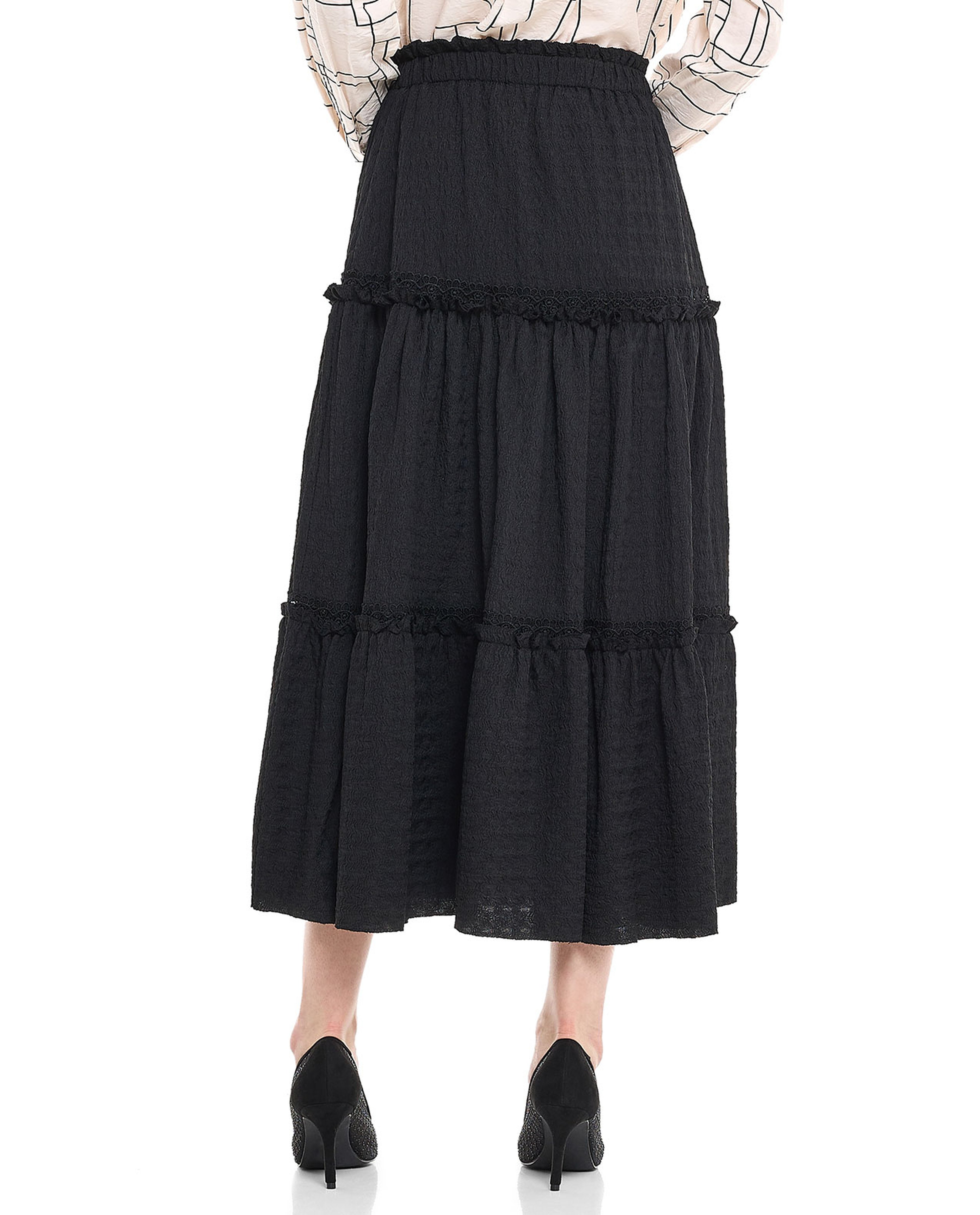Textured Tiered Midaxi Skirt with Elastic Waist