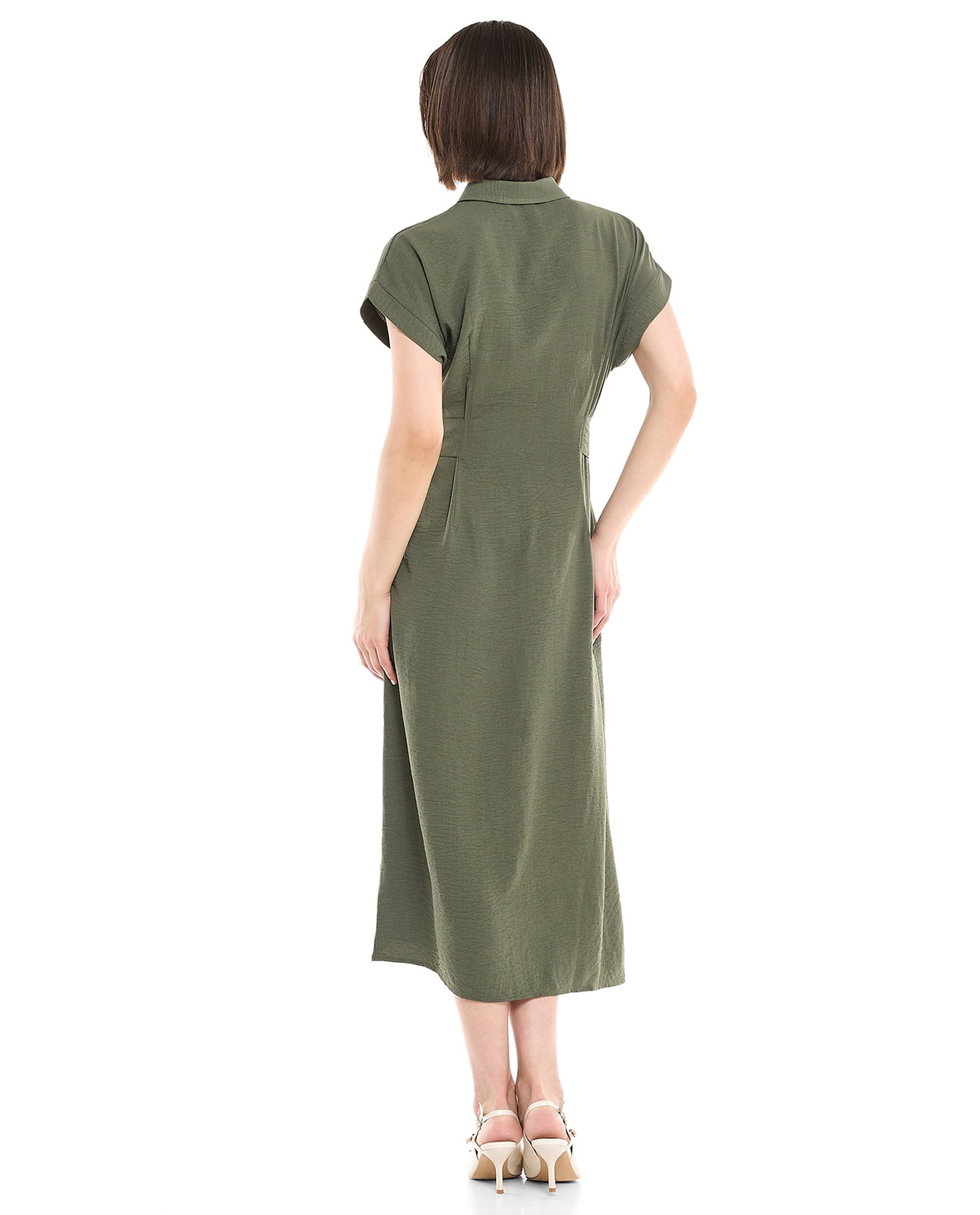 Belted Shirt Dress with Classic Collar and Short Sleeves