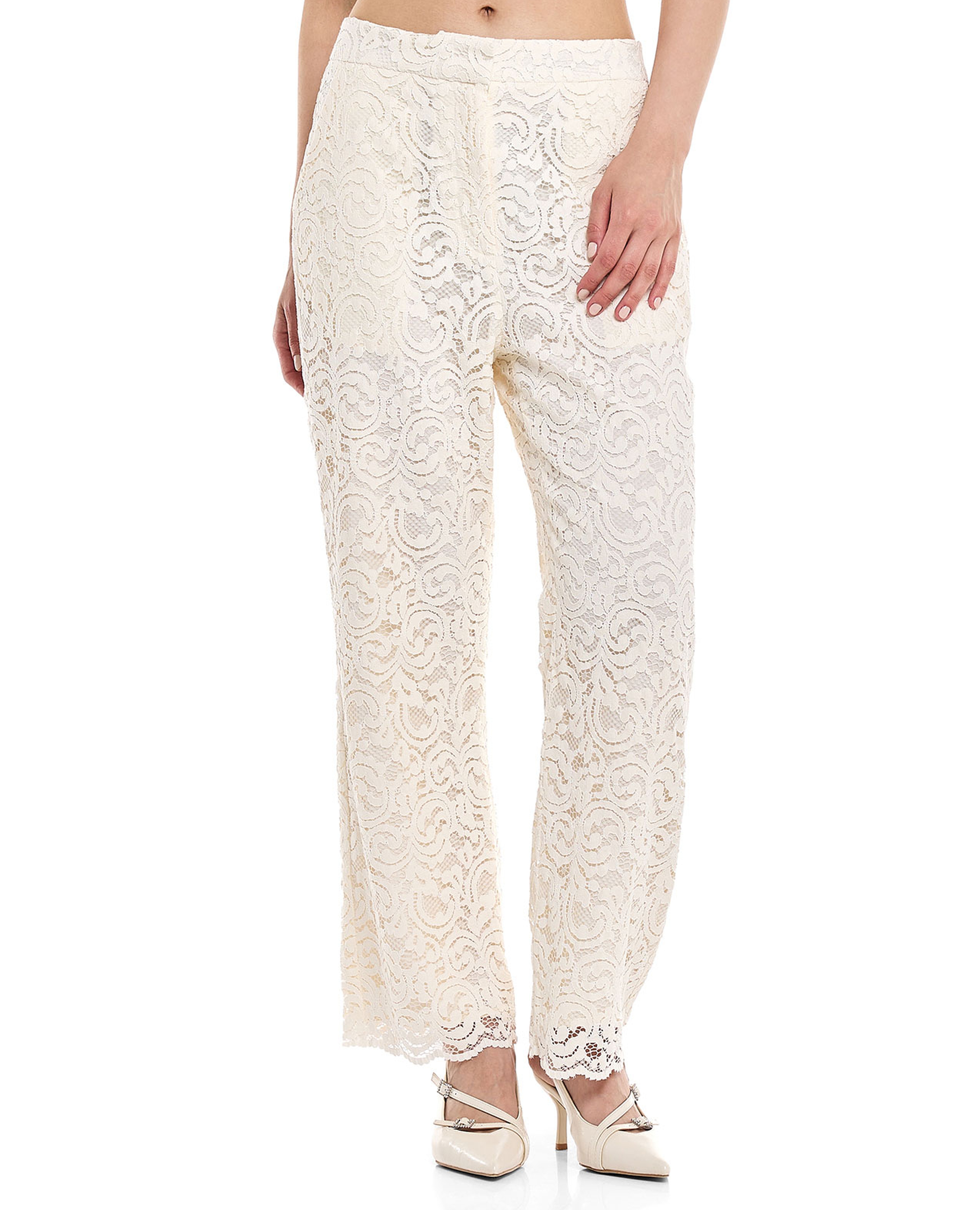 بنطال دانتيل بقصة مستقيمة وخصر مرن