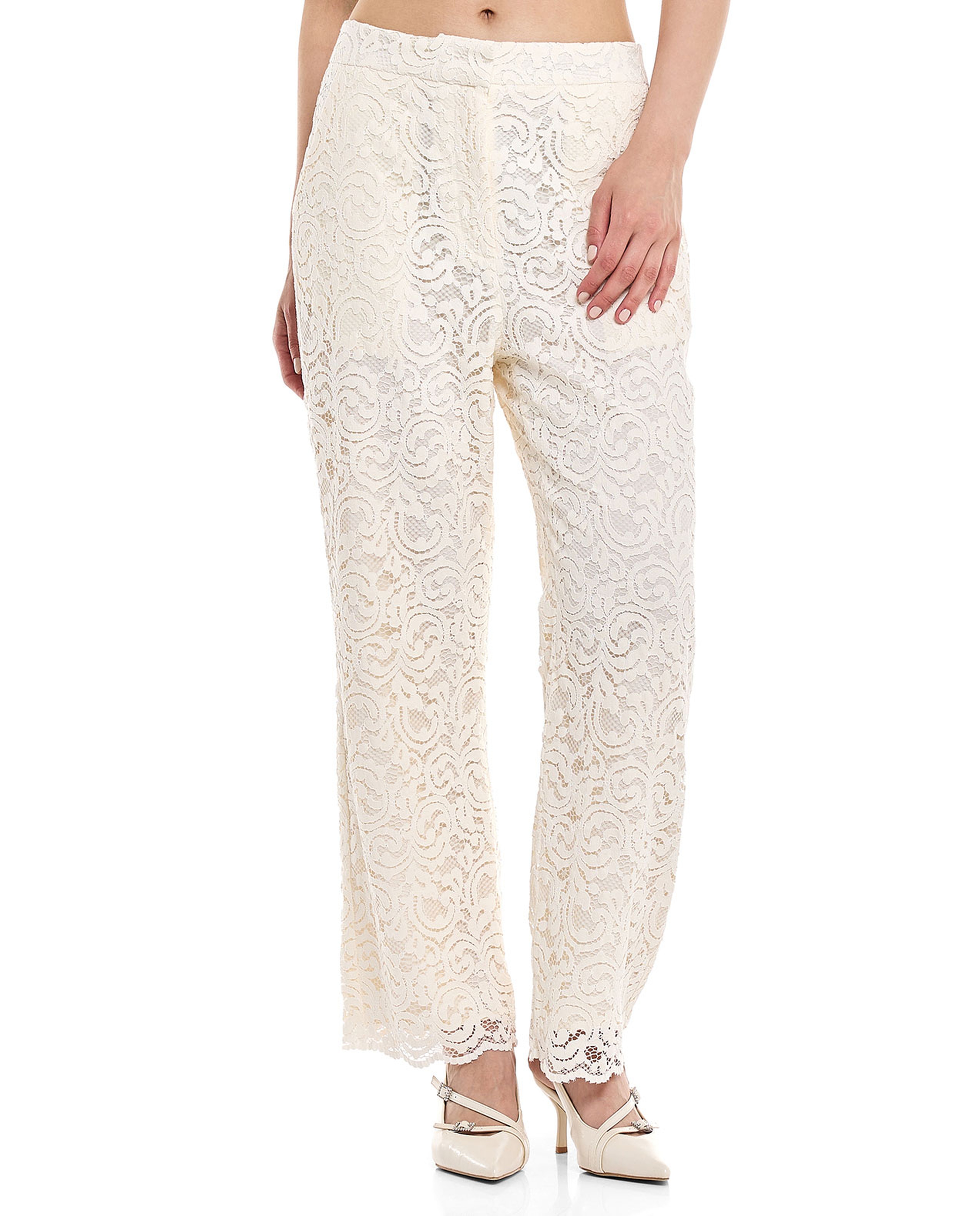 Lace Straight Fit Pants with Elastic Waist