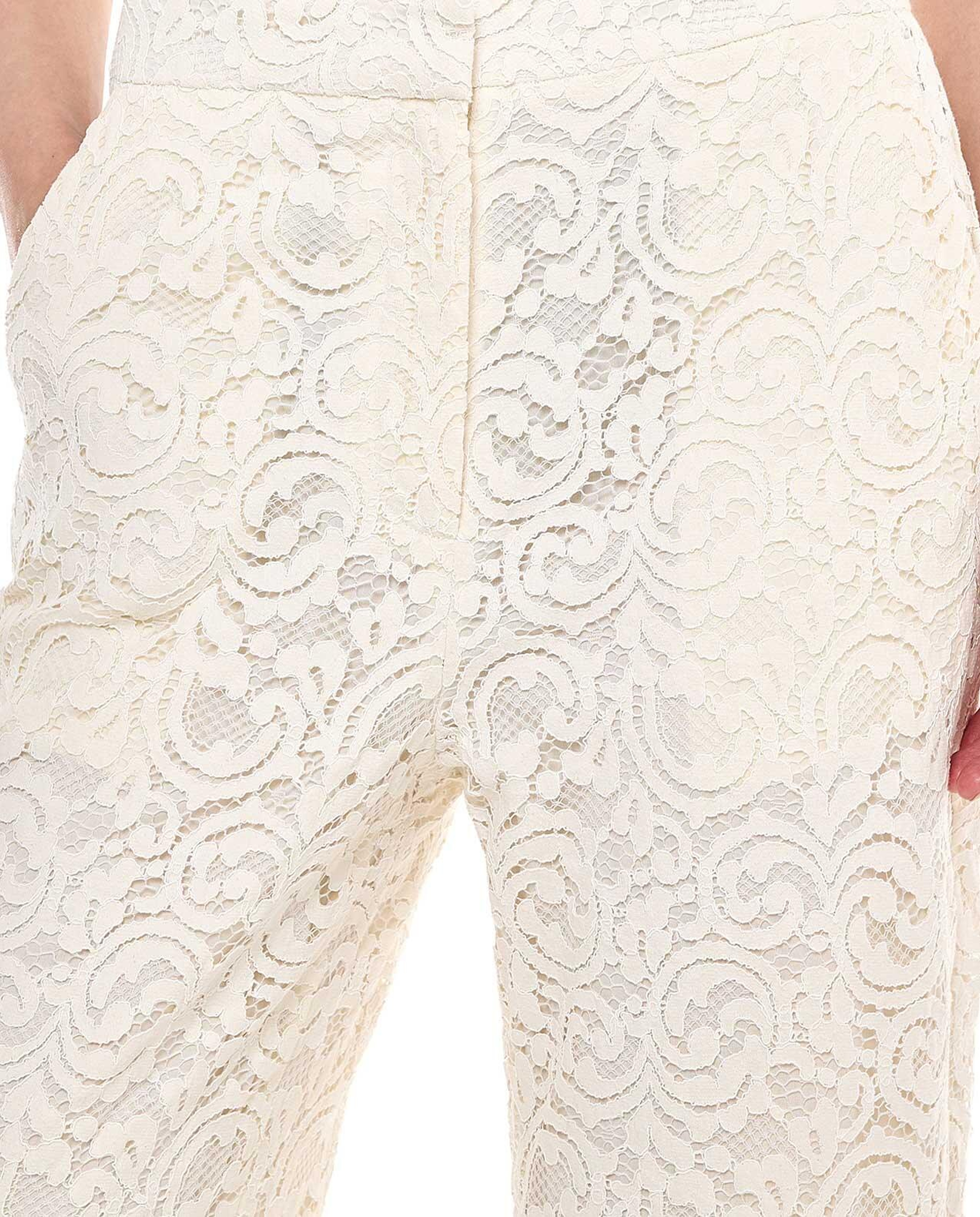 Lace Straight Fit Pants with Elastic Waist