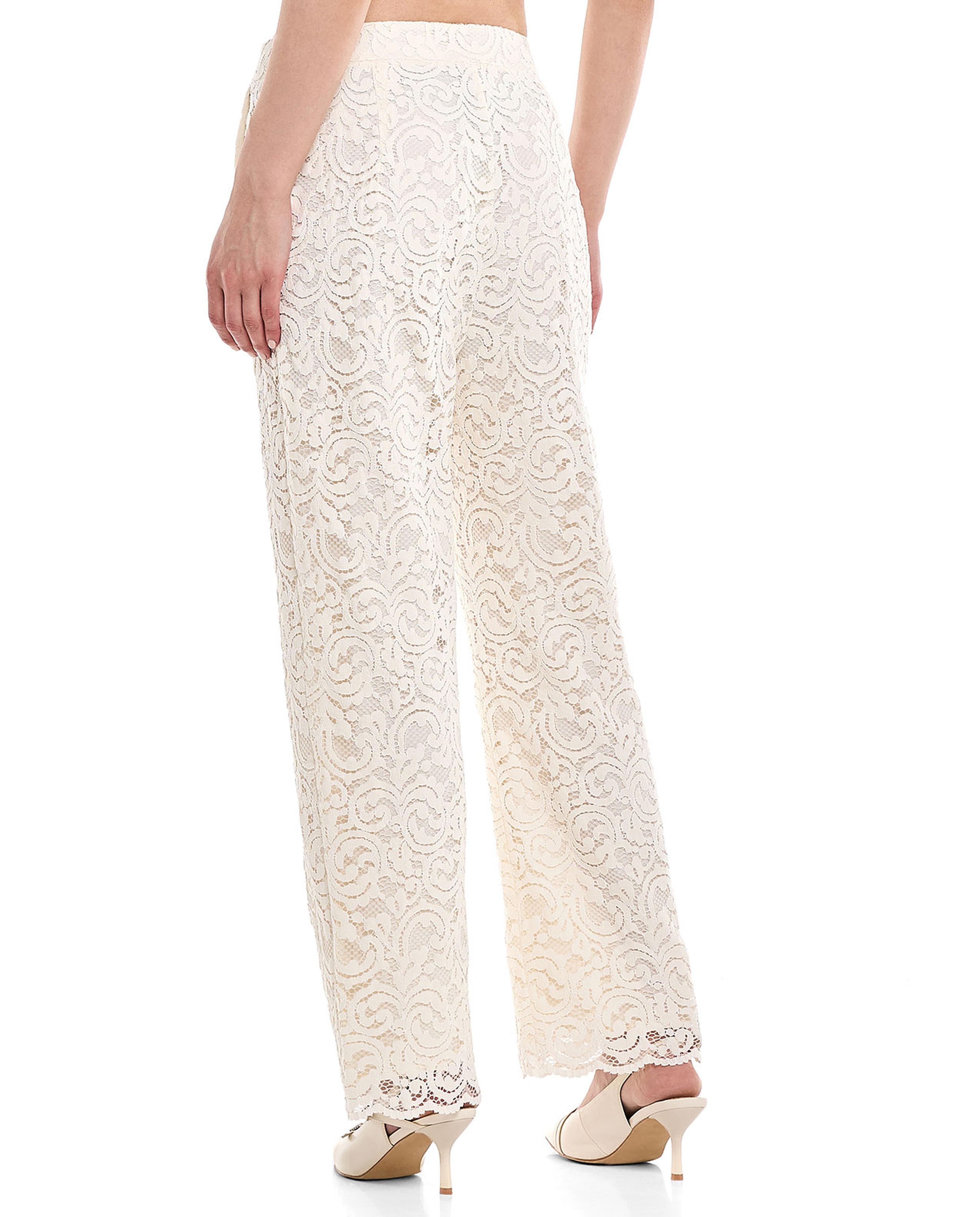 Lace Straight Fit Pants with Elastic Waist