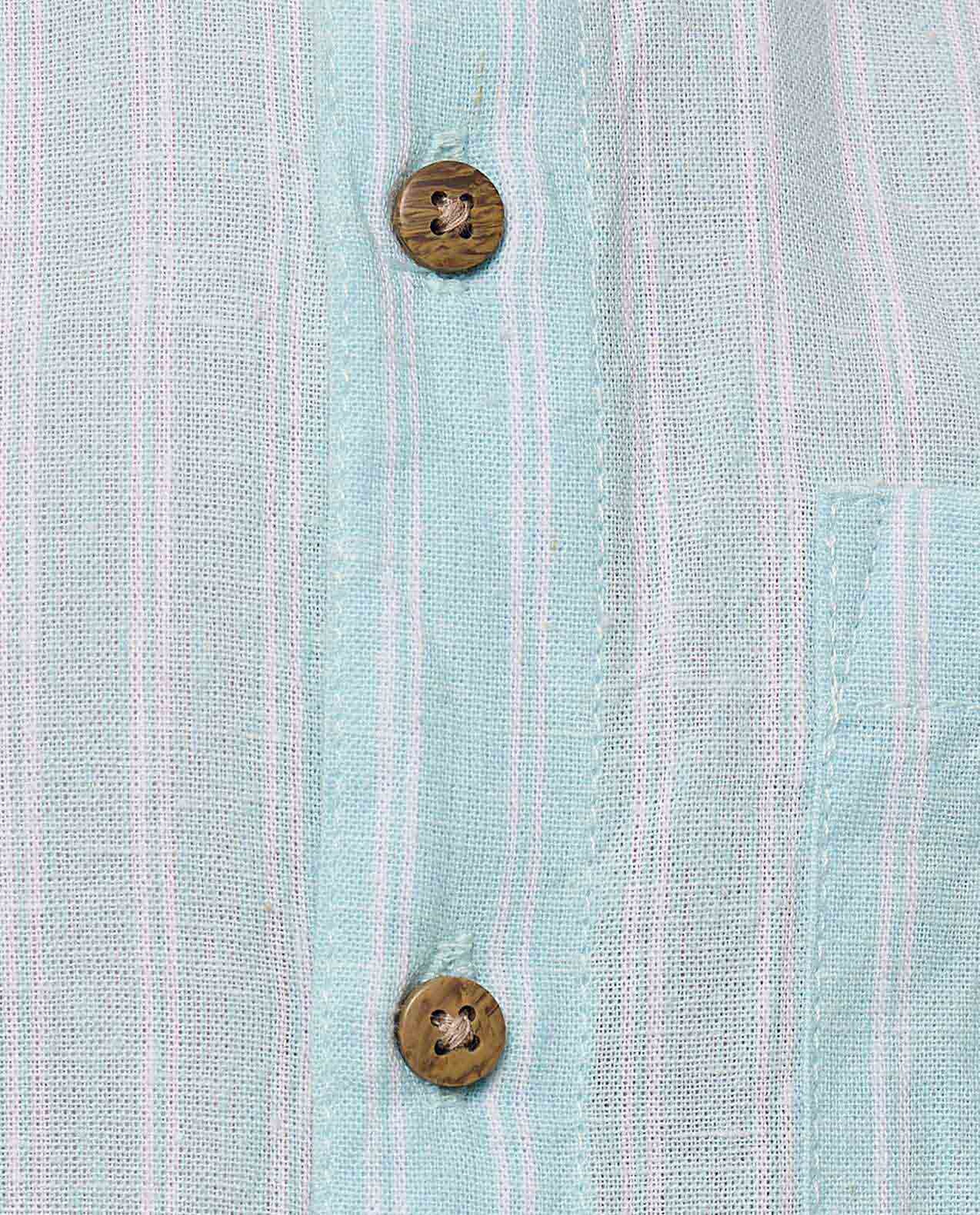 Striped Shirt with Mandarin Collar and Short Sleeves