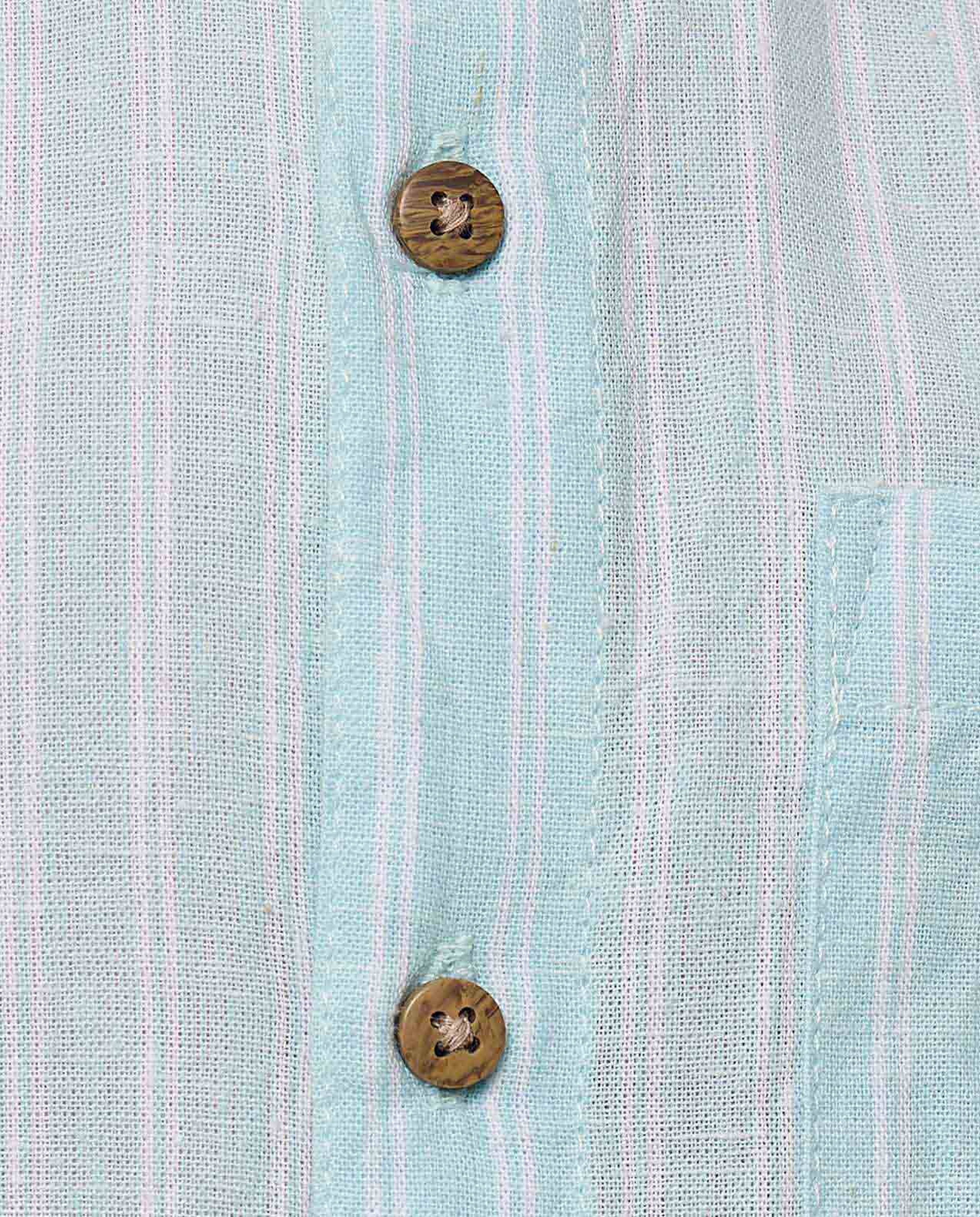 Striped Shirt with Mandarin Collar and Short Sleeves