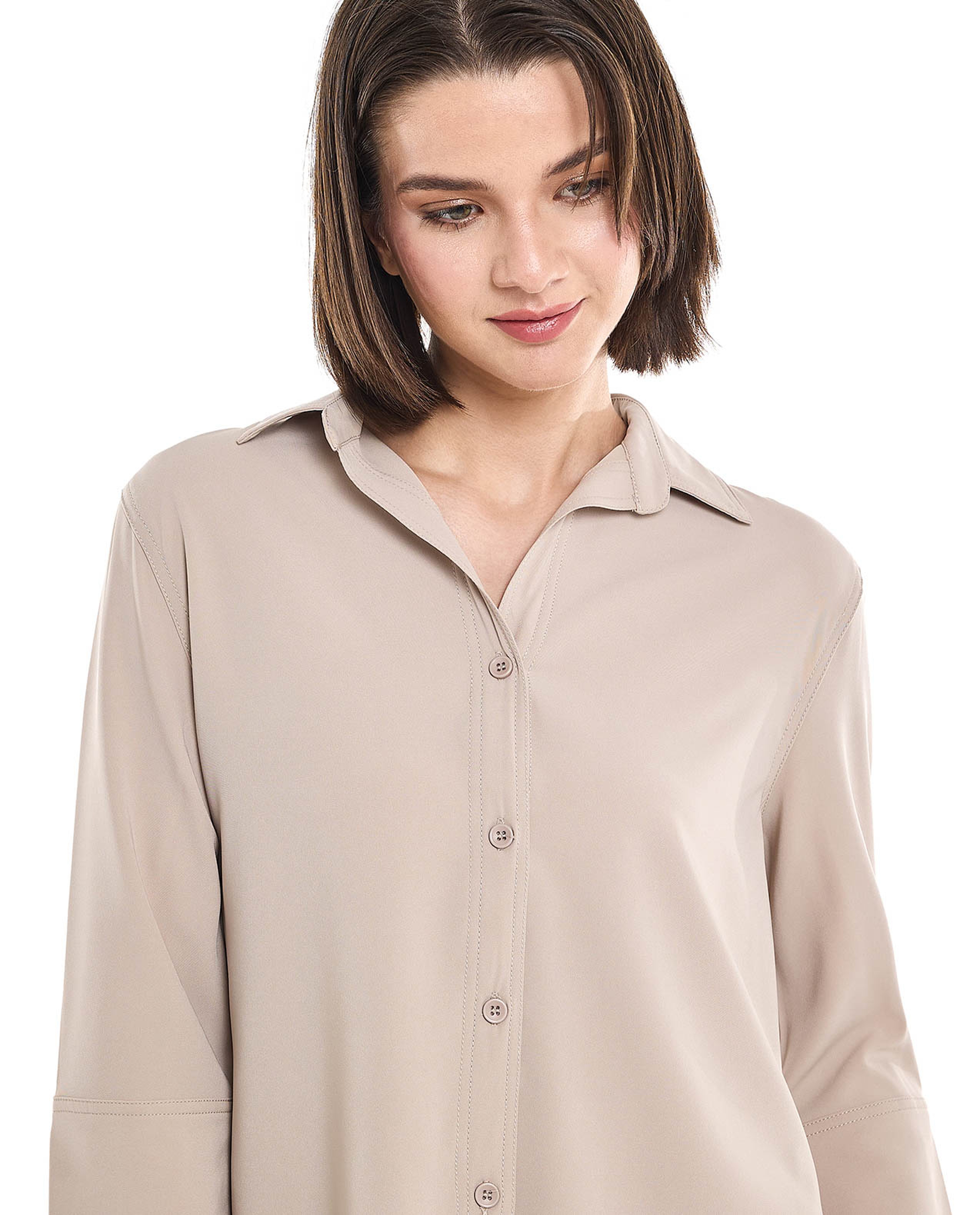 Solid Shirt with Classic Collar and 3/4 Sleeves