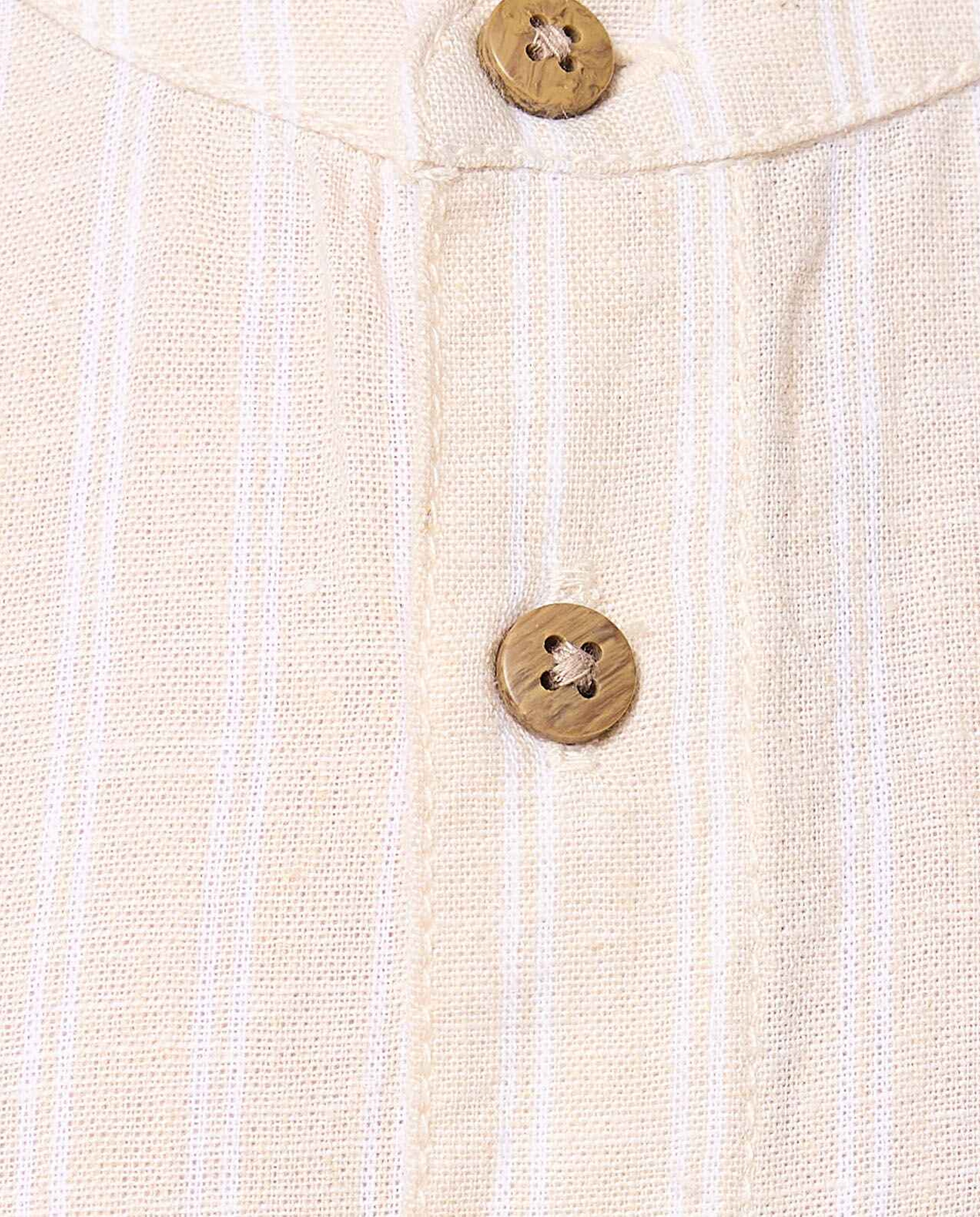 Striped Shirt with Mandarin Collar and Short Sleeves