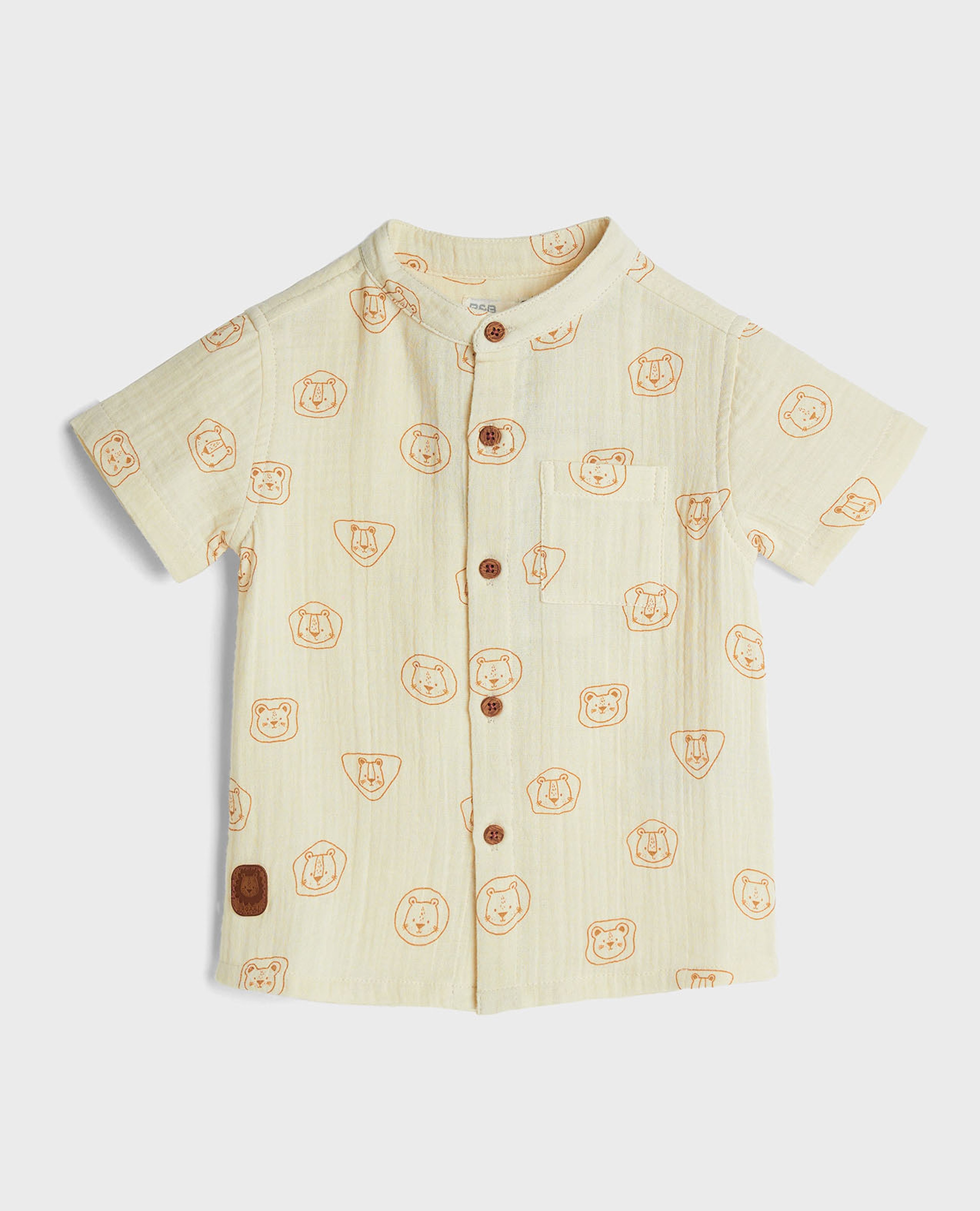 Printed Shirt with Mandarin Collar and Short Sleeves