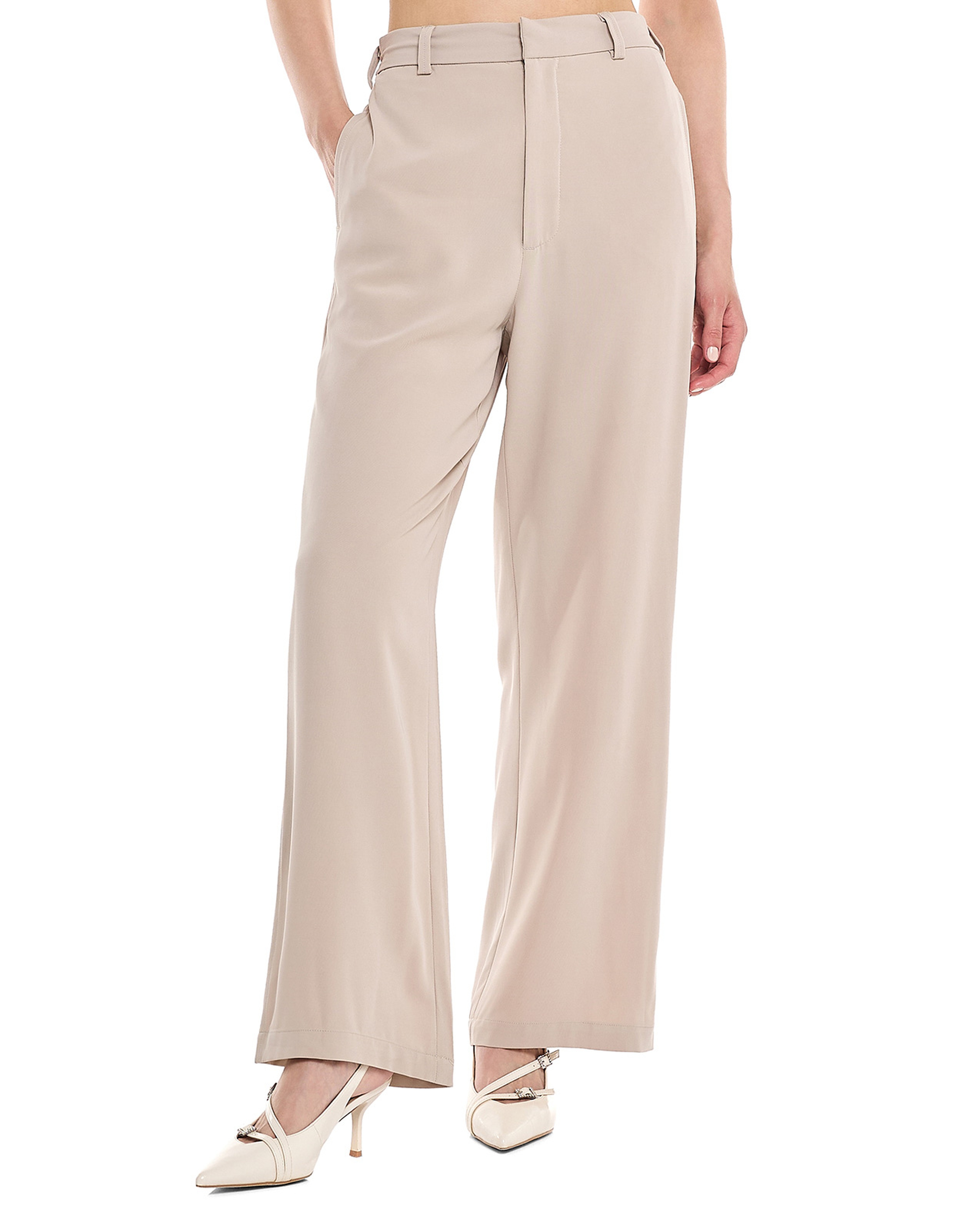 Solid Wide Leg Trousers with Button Closure