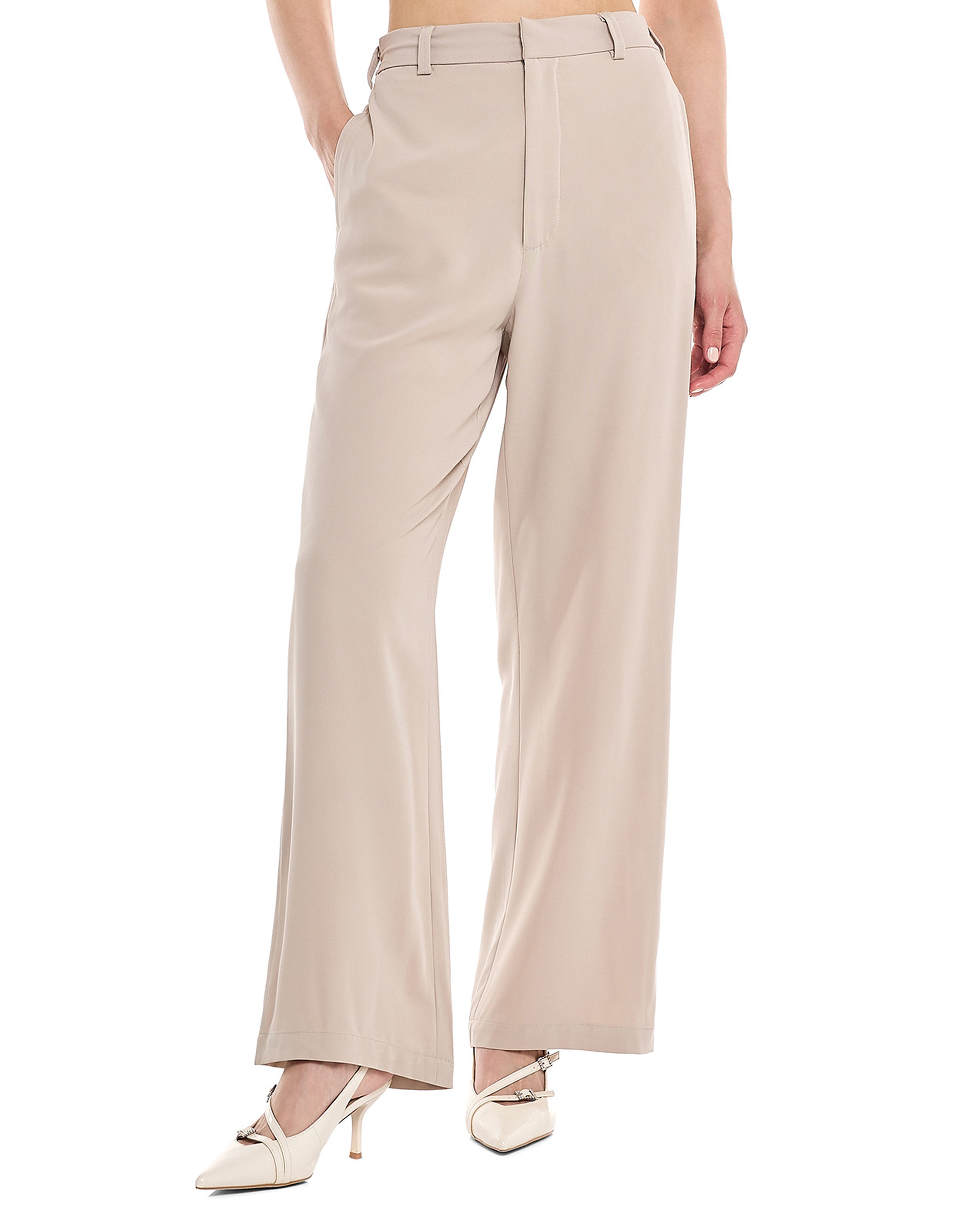 Solid Wide Leg Trousers with Button Closure