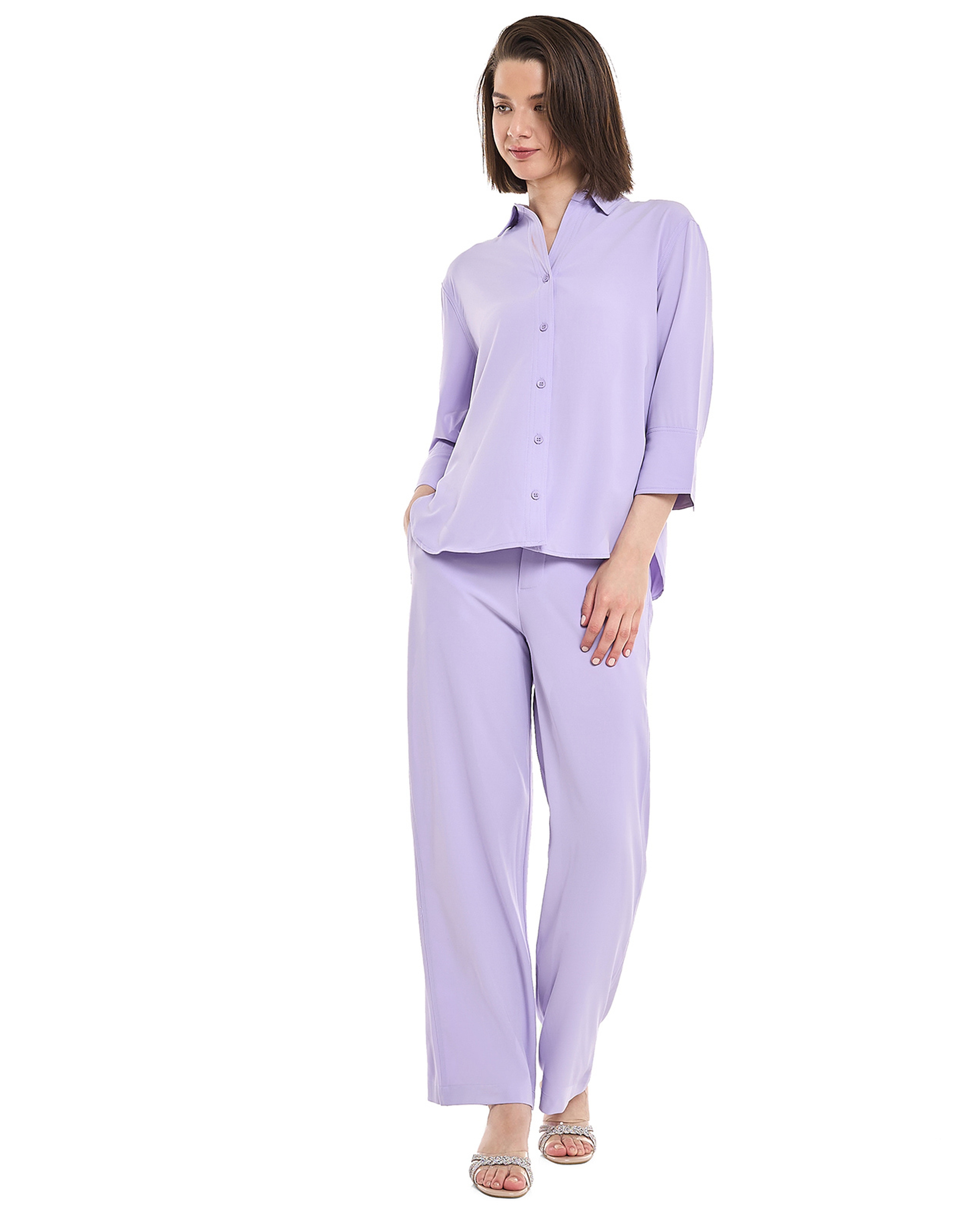 Solid Wide Leg Trousers with Button Closure