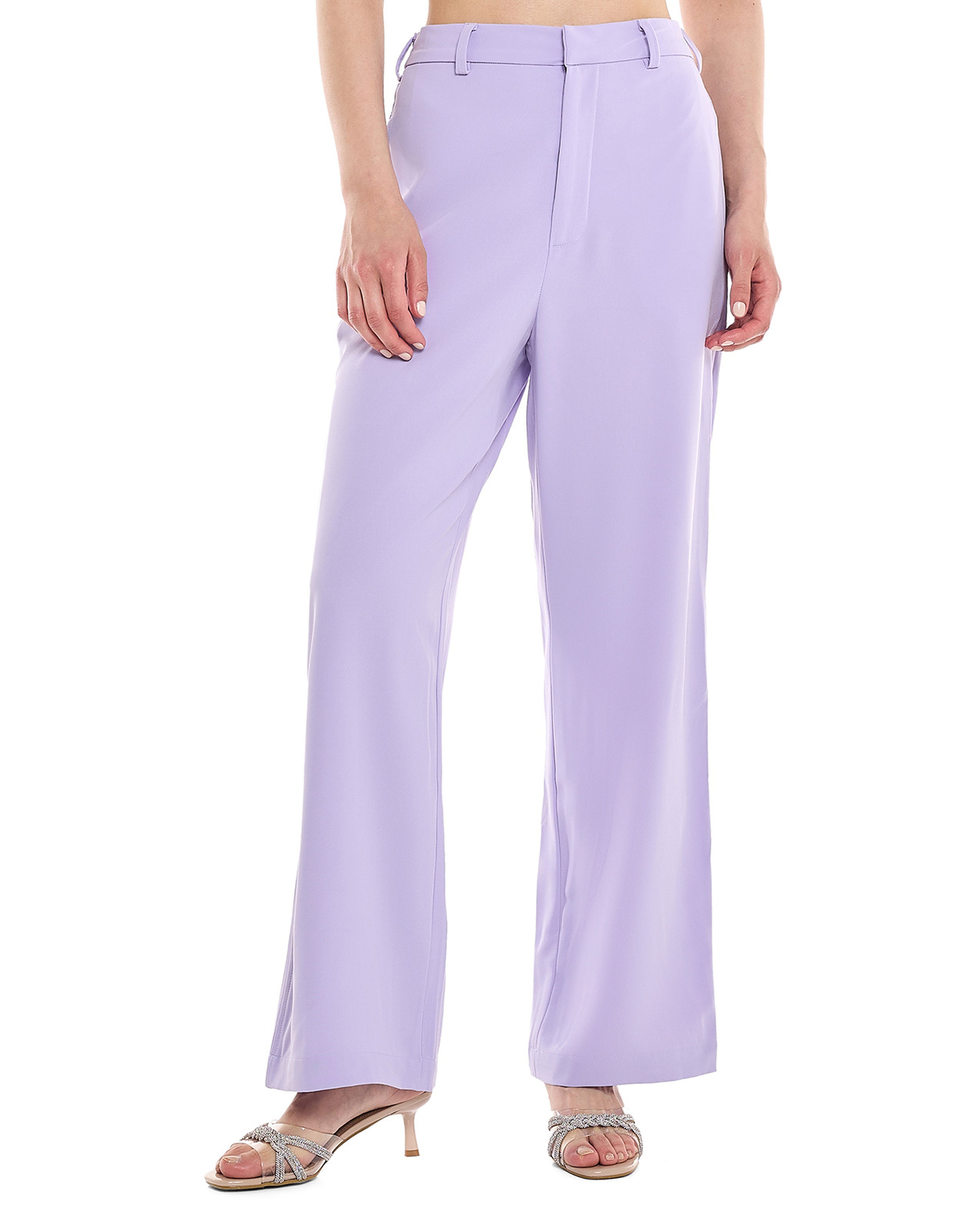 Solid Wide Leg Trousers with Button Closure