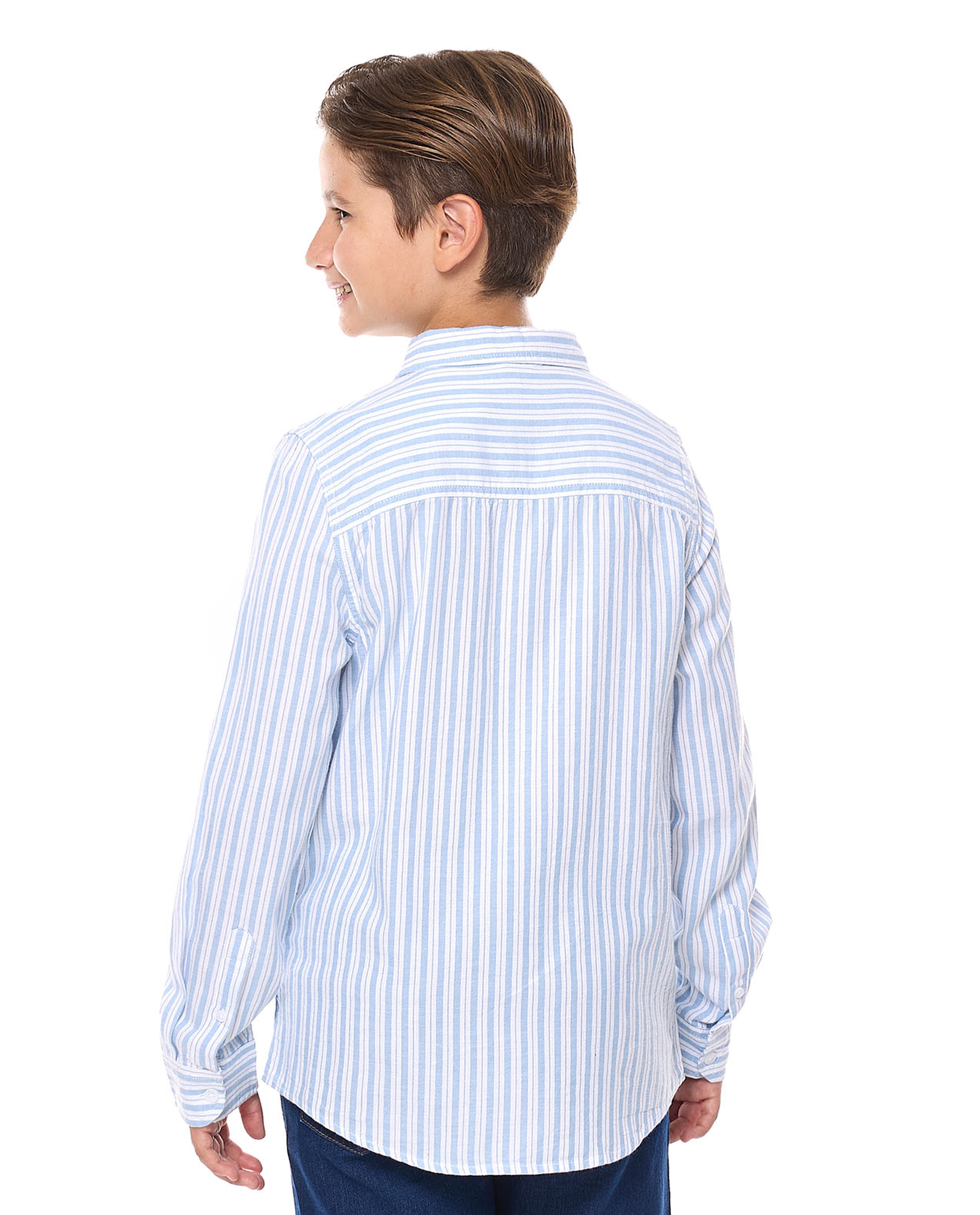 Striped Shirt with Classic Collar and Long Sleeves