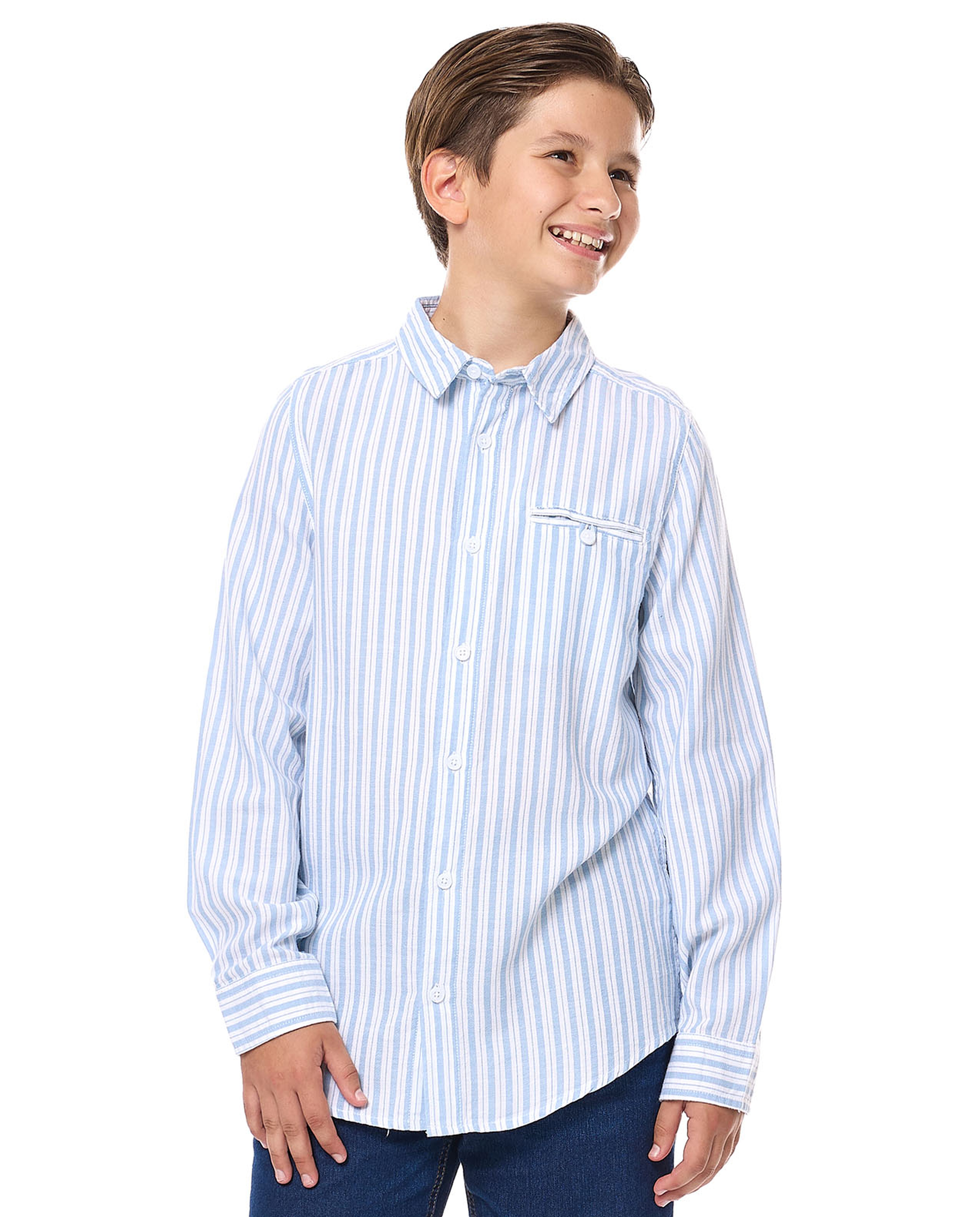 Striped Shirt with Classic Collar and Long Sleeves