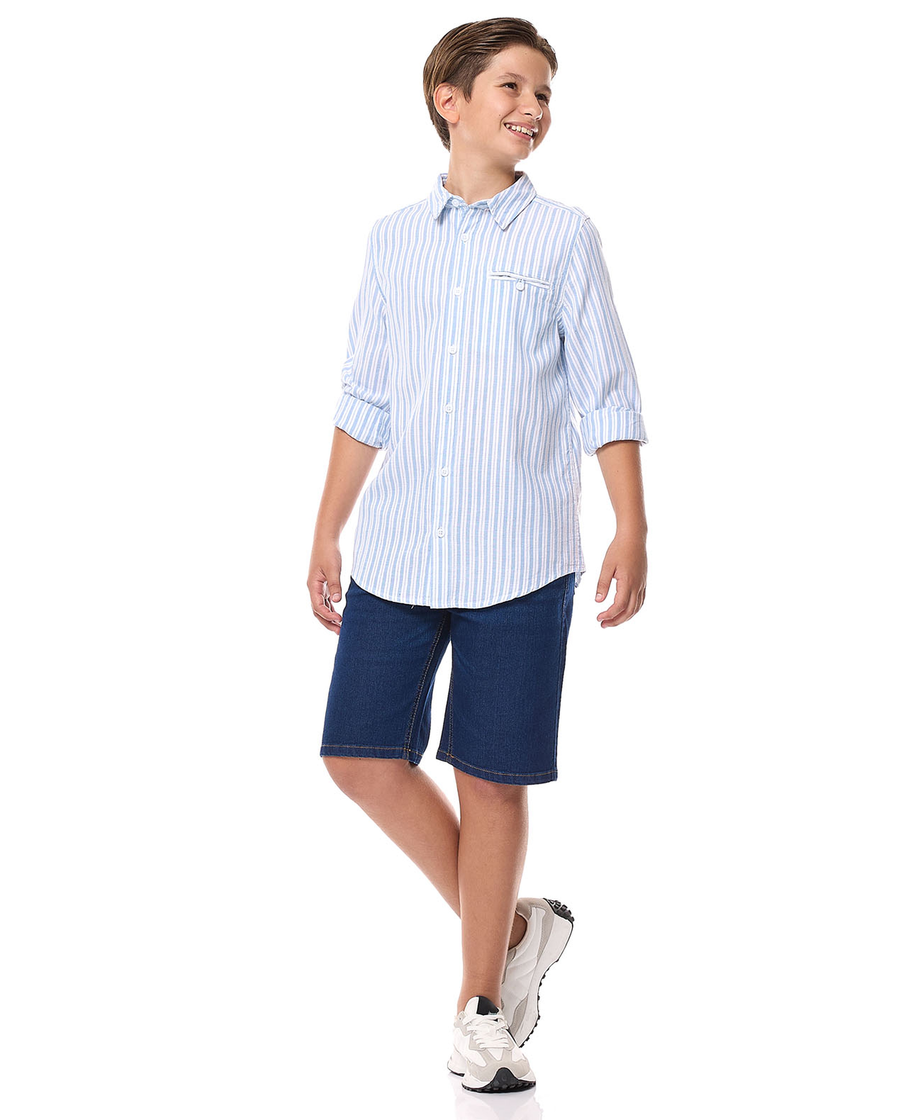 Striped Shirt with Classic Collar and Long Sleeves