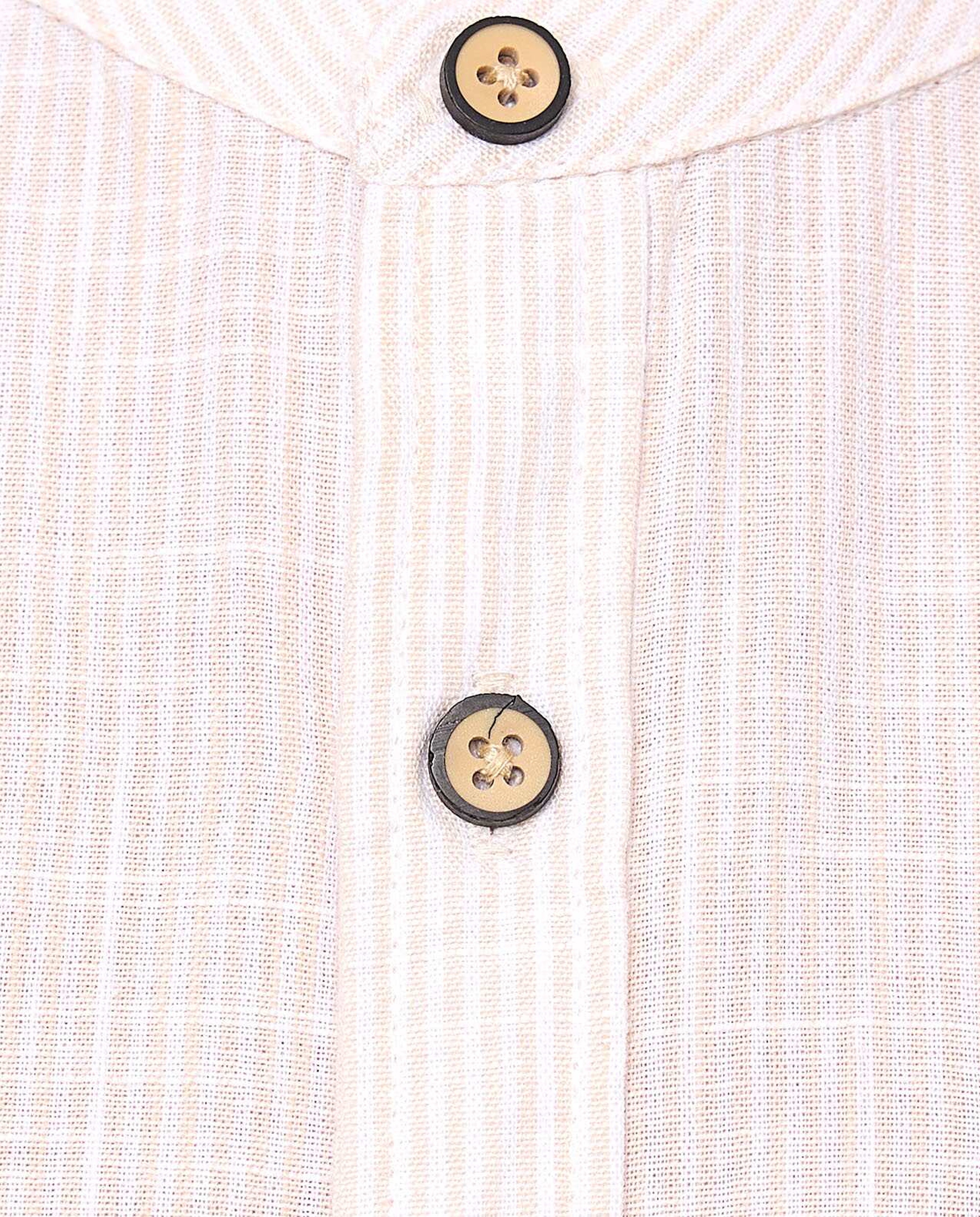 Striped Shirt with Mandarin Collar and Short Sleeves