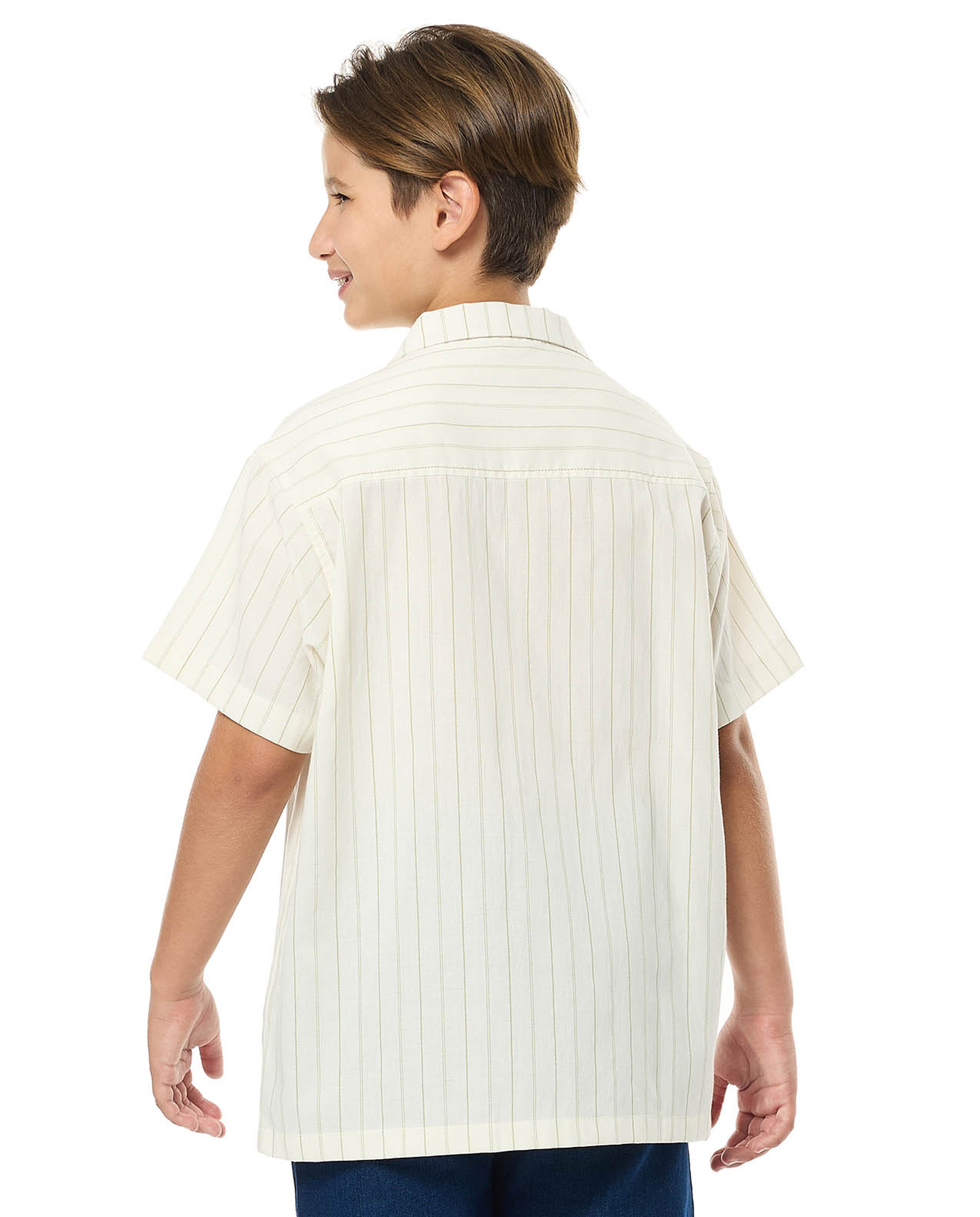 Striped Shirt with Revere Collar and Short Sleeves