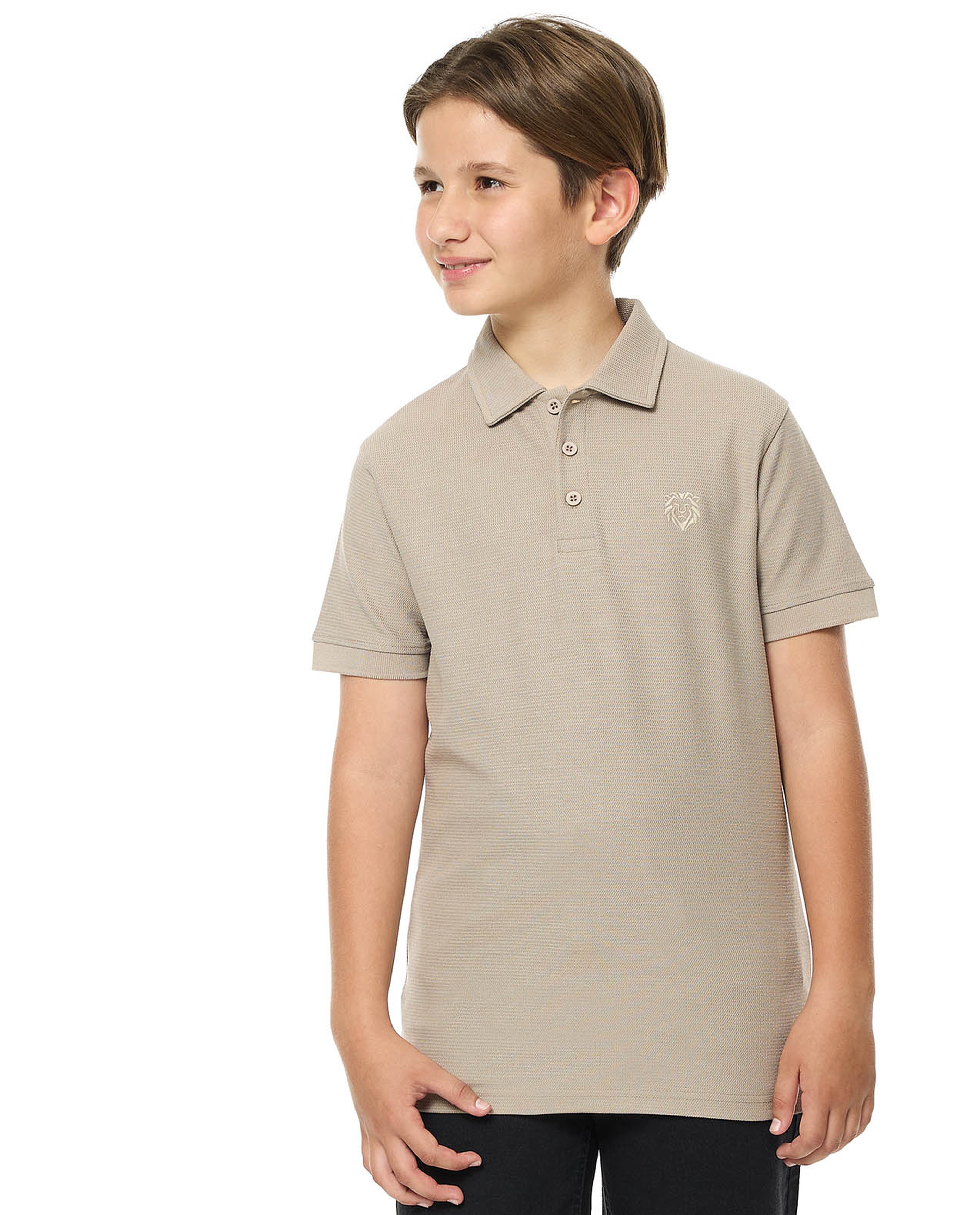 Textured Polo T-Shirt with Short Sleeves