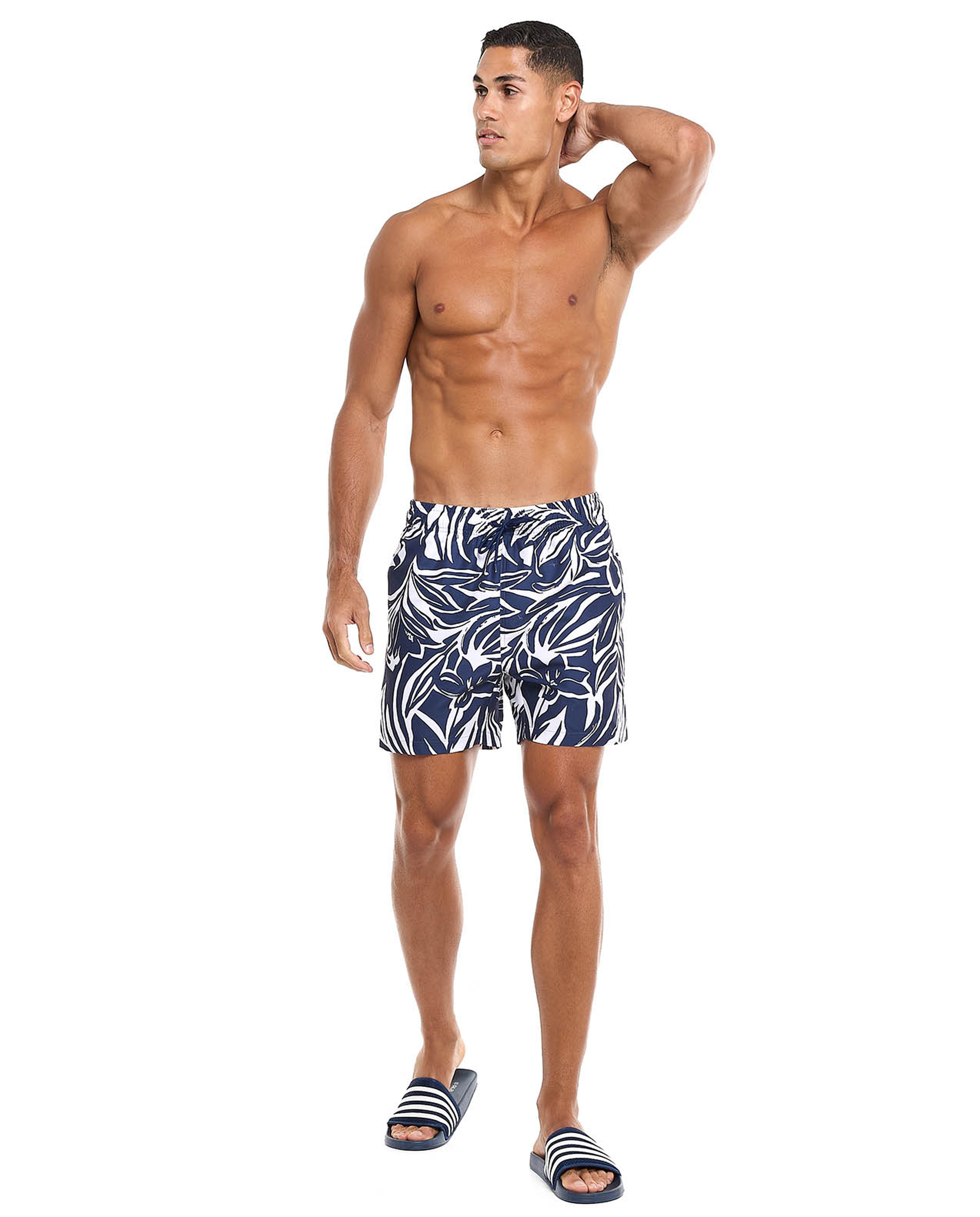 Patterned Swim Shorts with Drawstring Waist