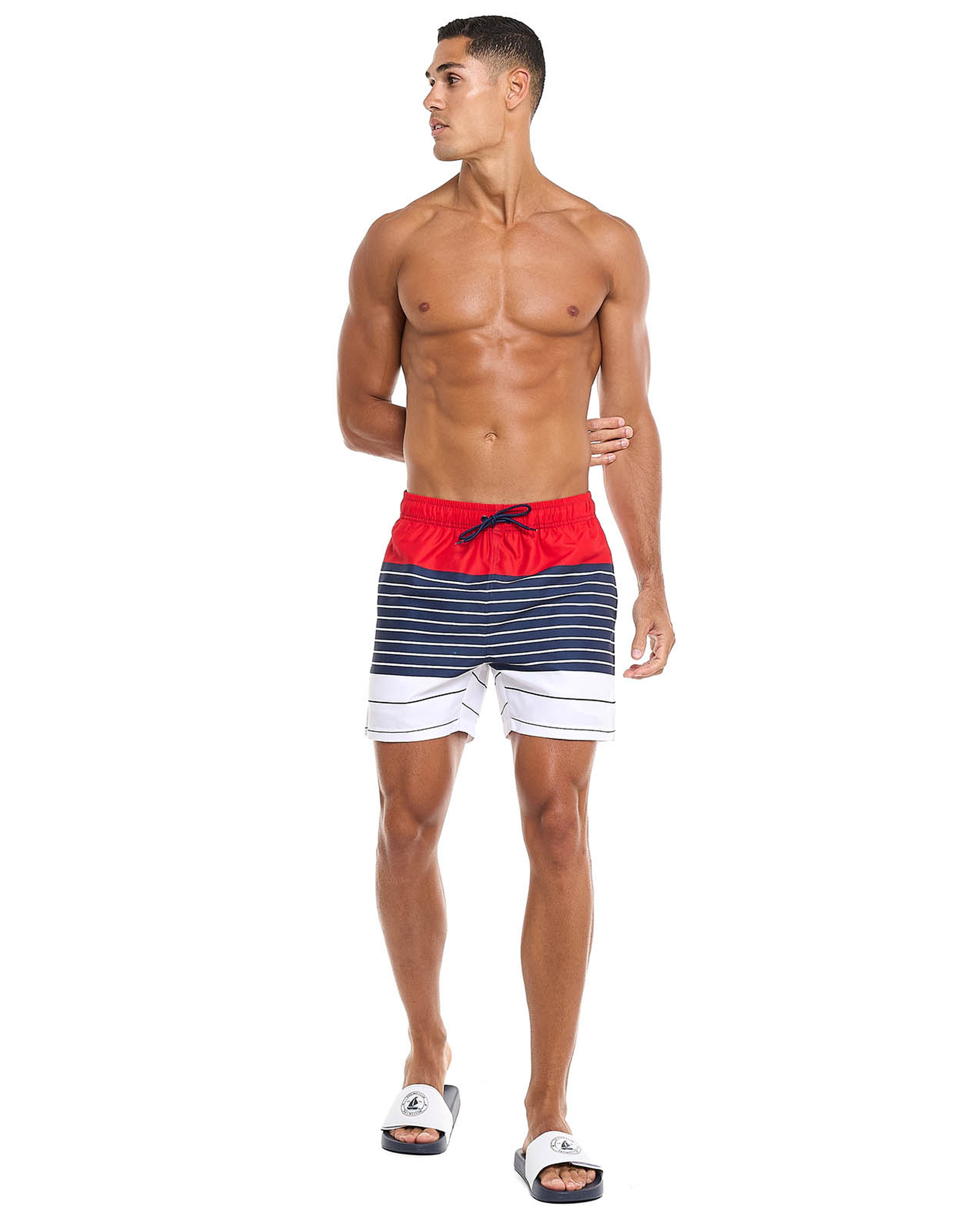 Color Block Swim Shorts with Drawstring Waist