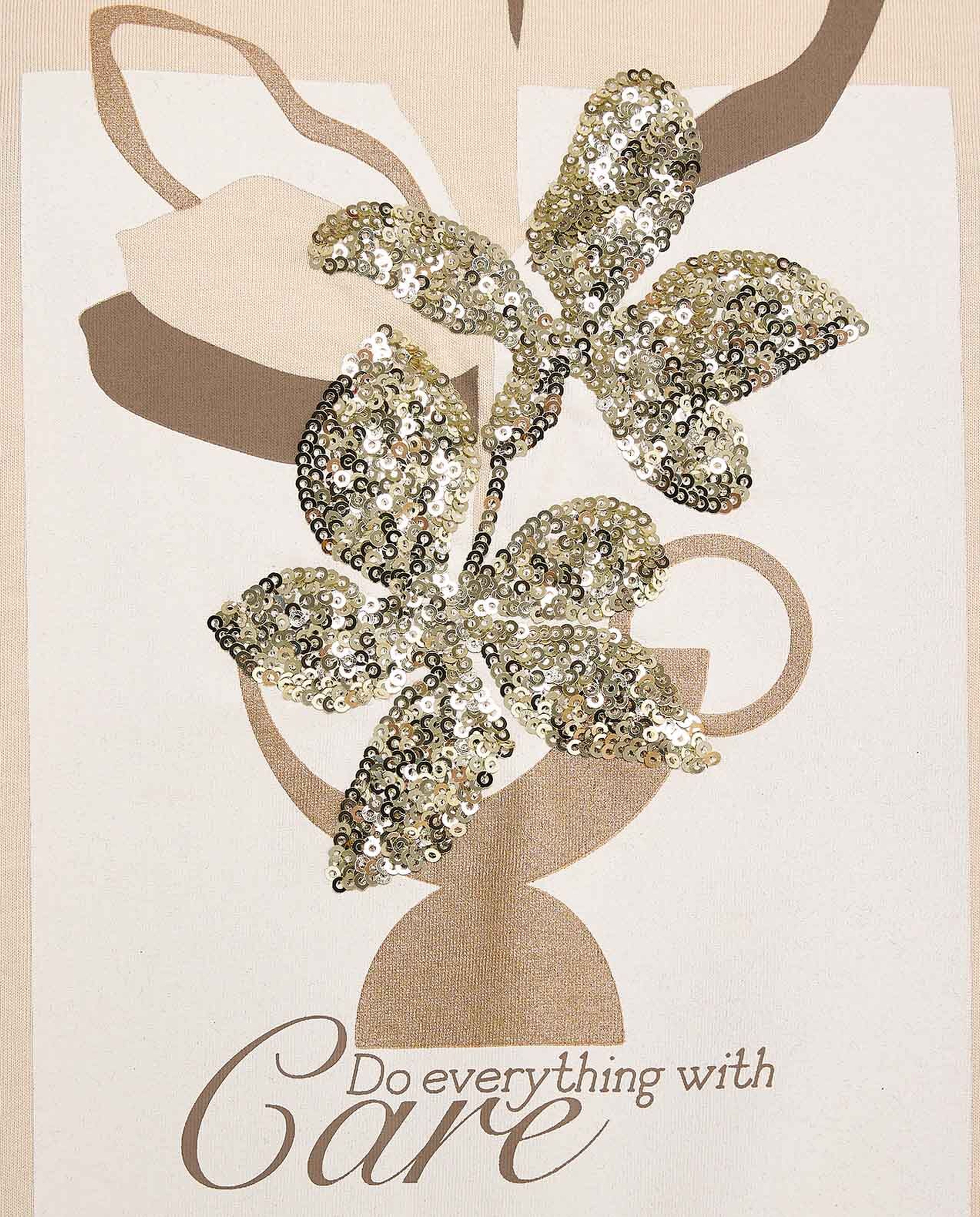 Sequined T-Shirt with Crew Neck and Short Sleeves