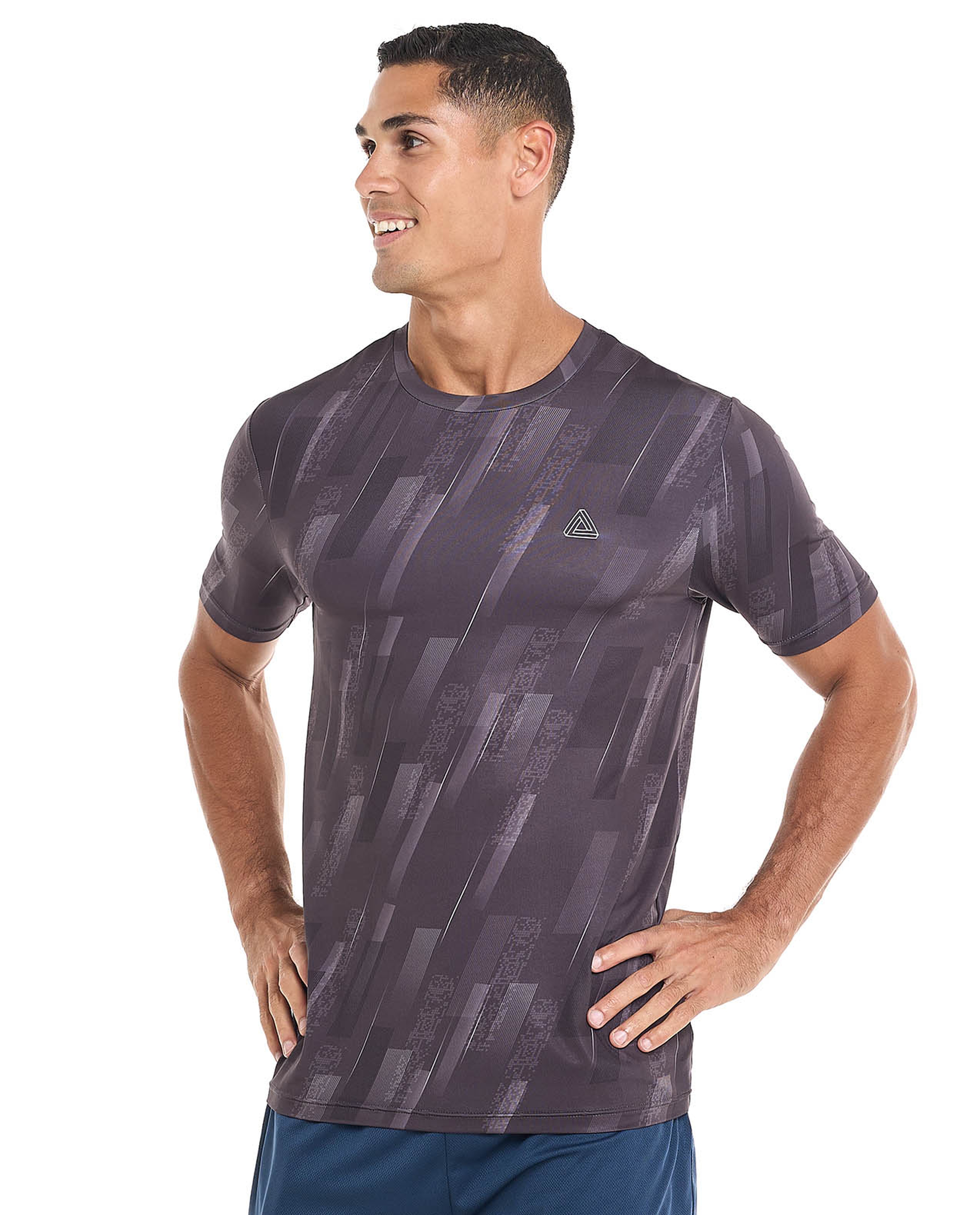 Patterned Active T-Shirt with Crew Neck and Short Sleeves