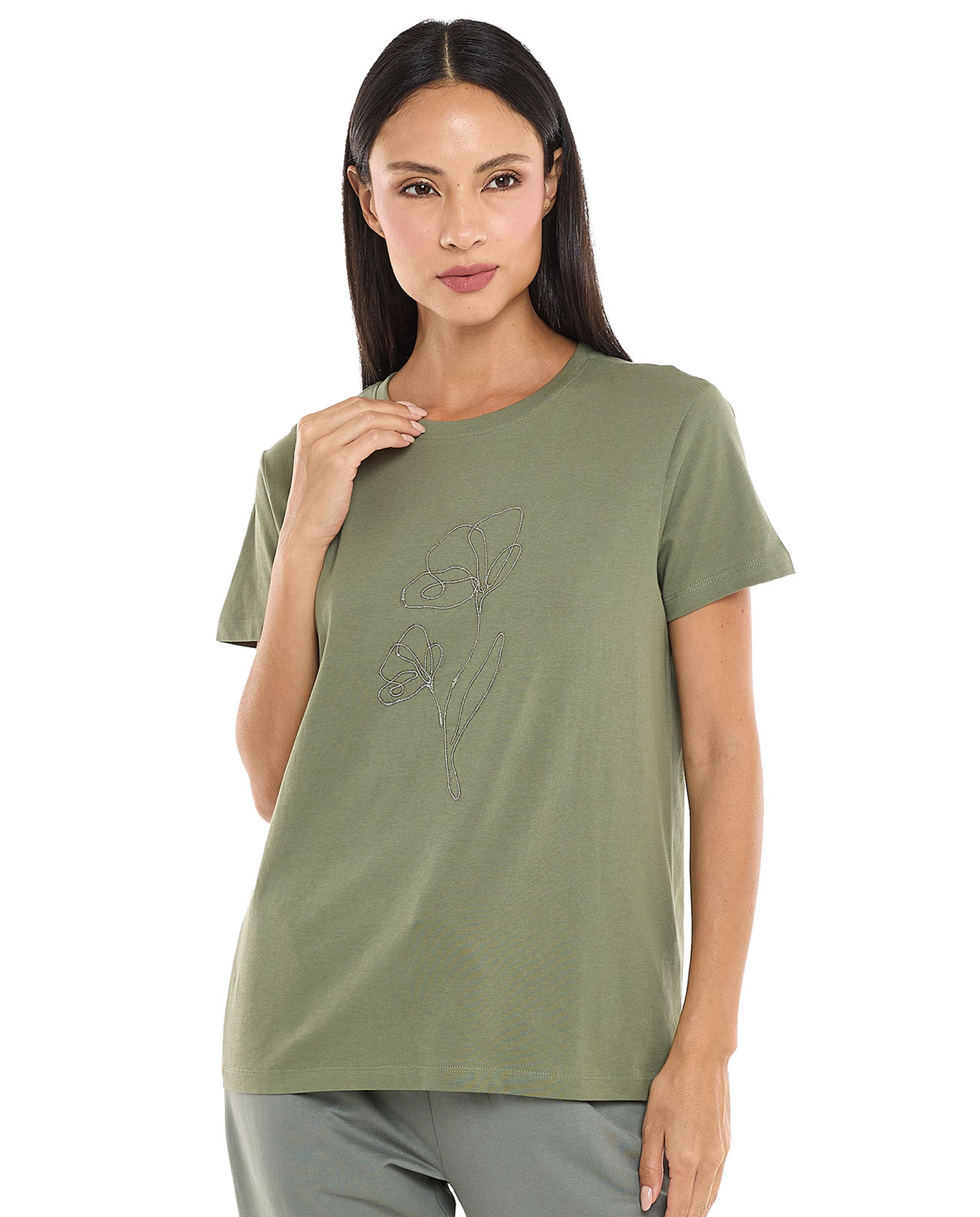 Embellished T-Shirt with Crew Neck and Short Sleeves