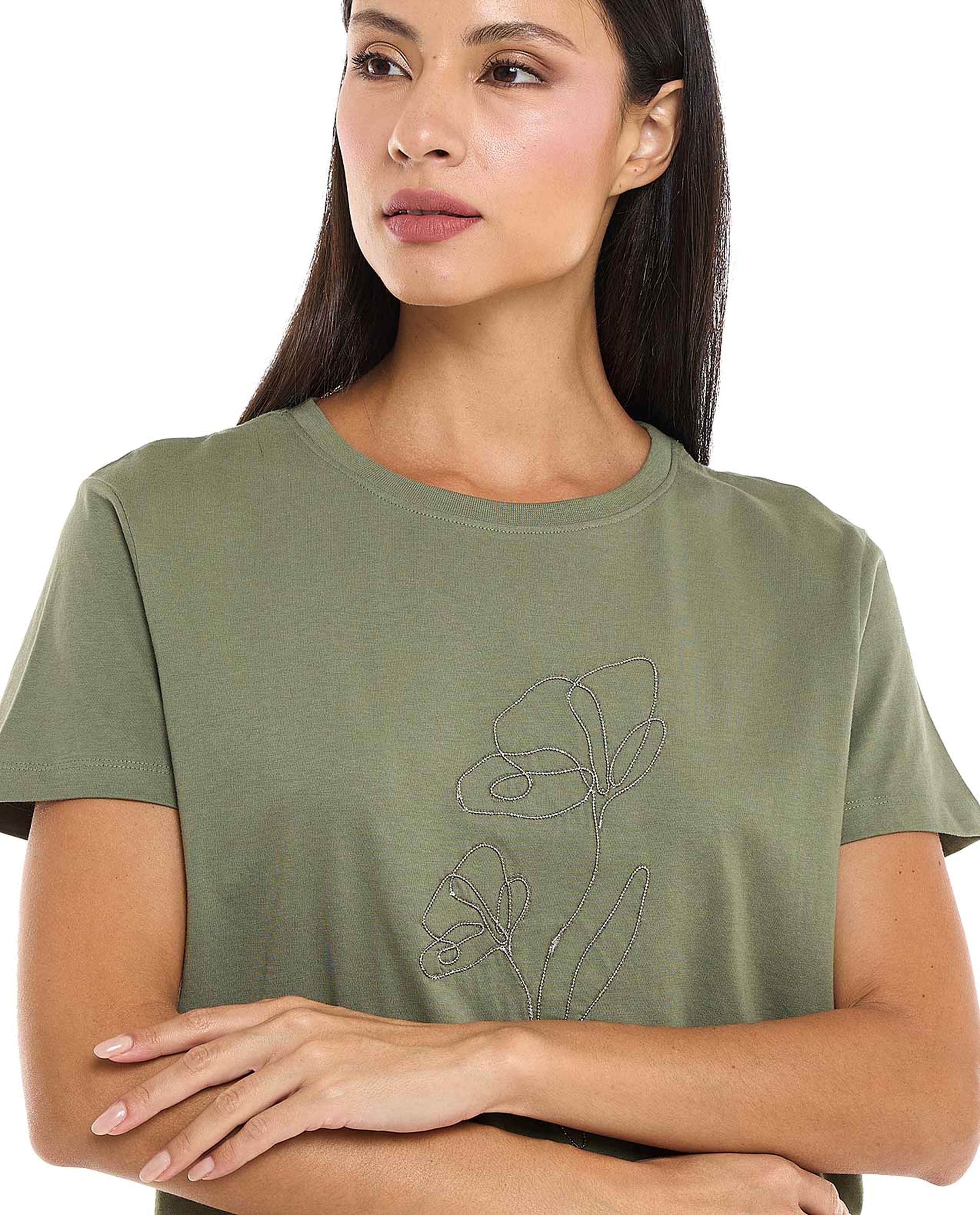 Embellished T-Shirt with Crew Neck and Short Sleeves