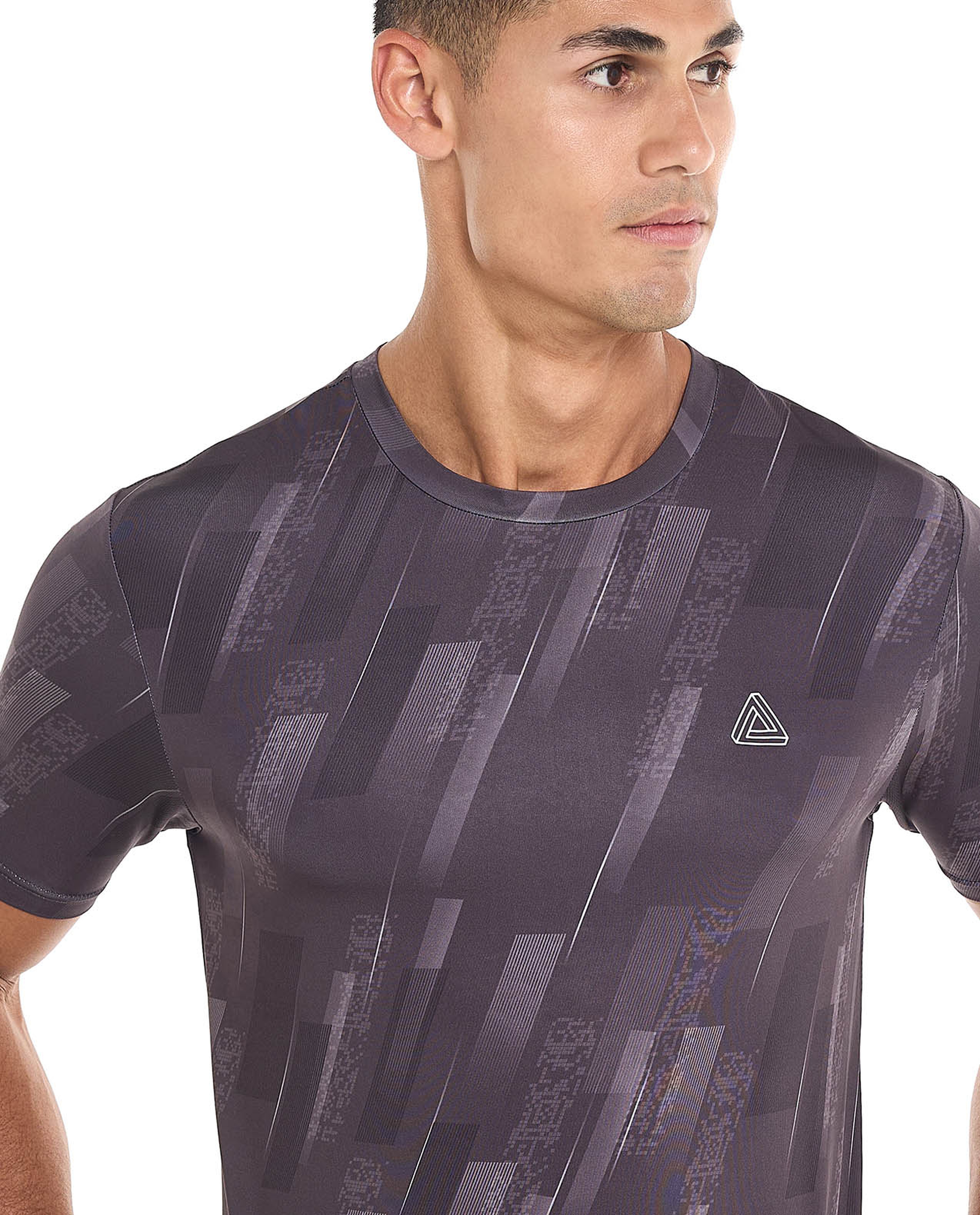 Patterned Active T-Shirt with Crew Neck and Short Sleeves