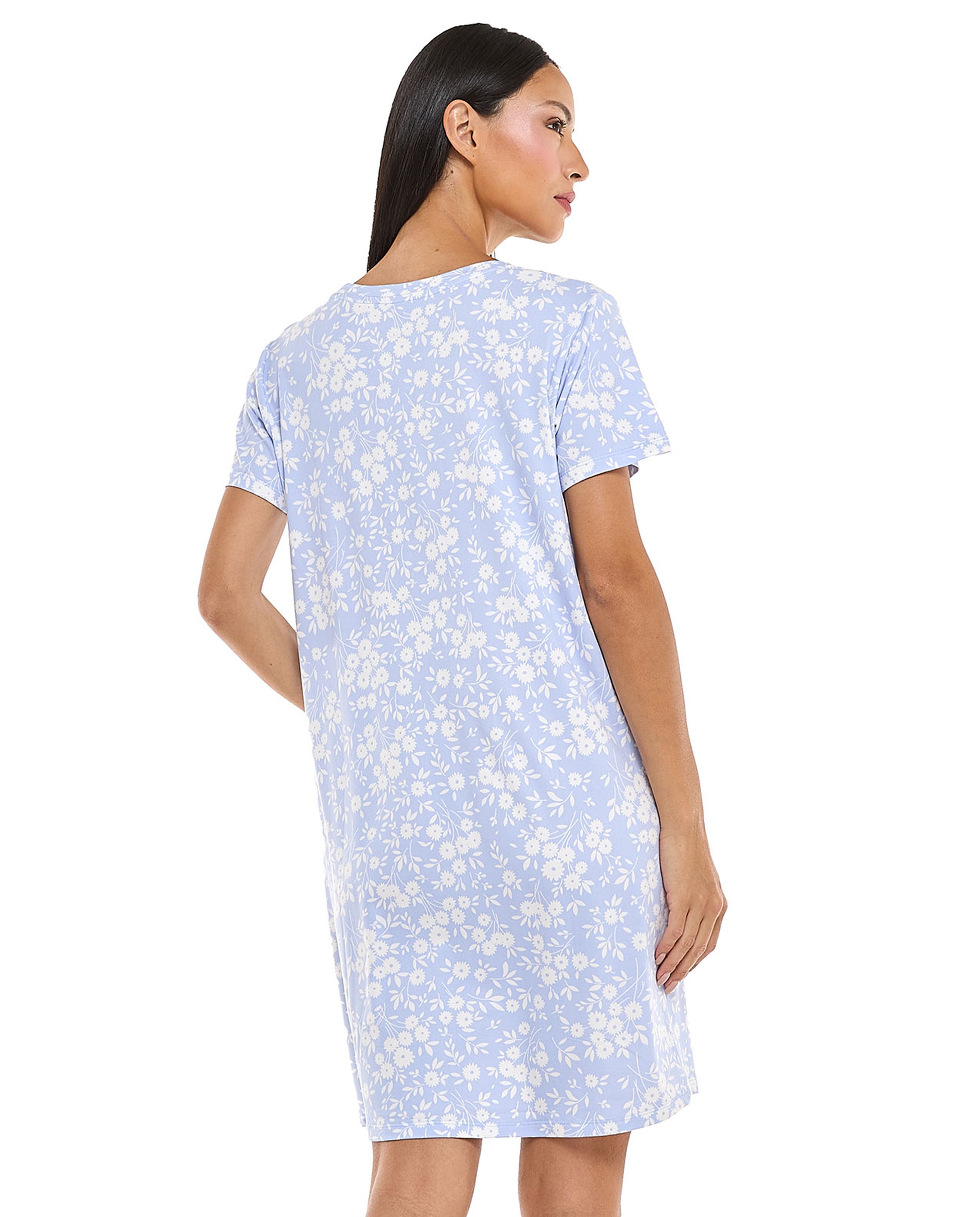 Floral Patterned Nightdress with Crew Neck and Short Sleeves
