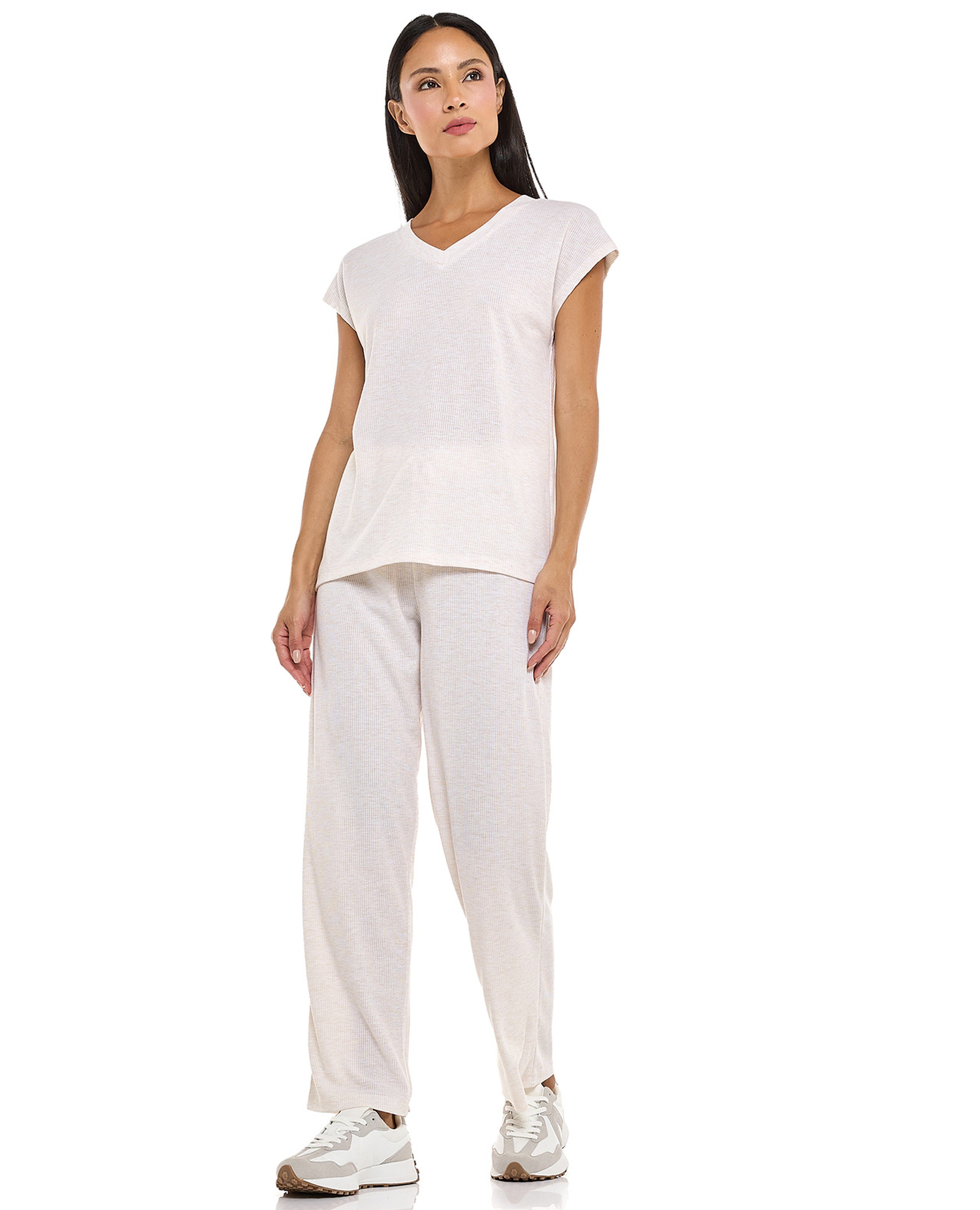 Ribbed Lounge Pants with Drawstring Waist