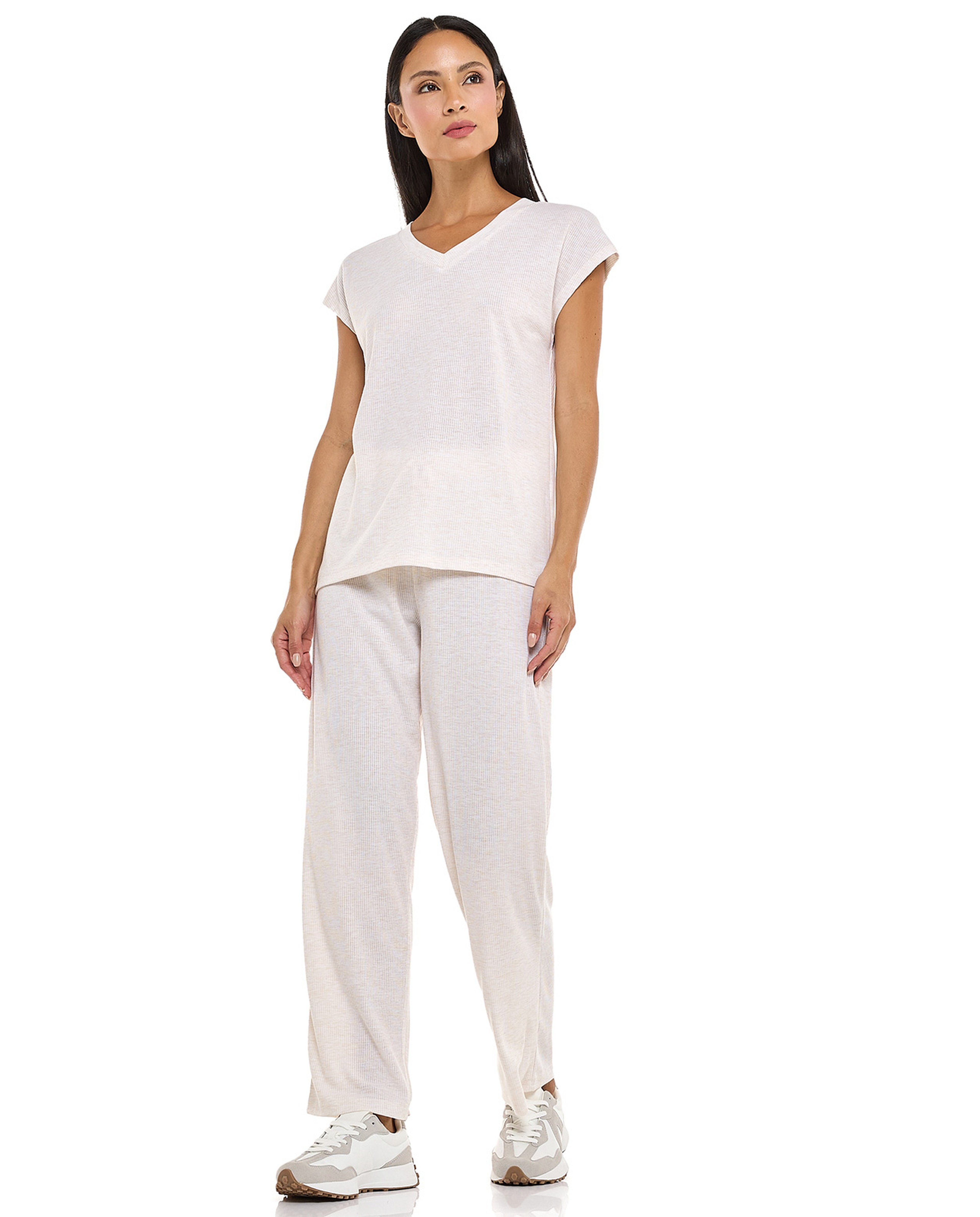 Ribbed Lounge Pants with Drawstring Waist