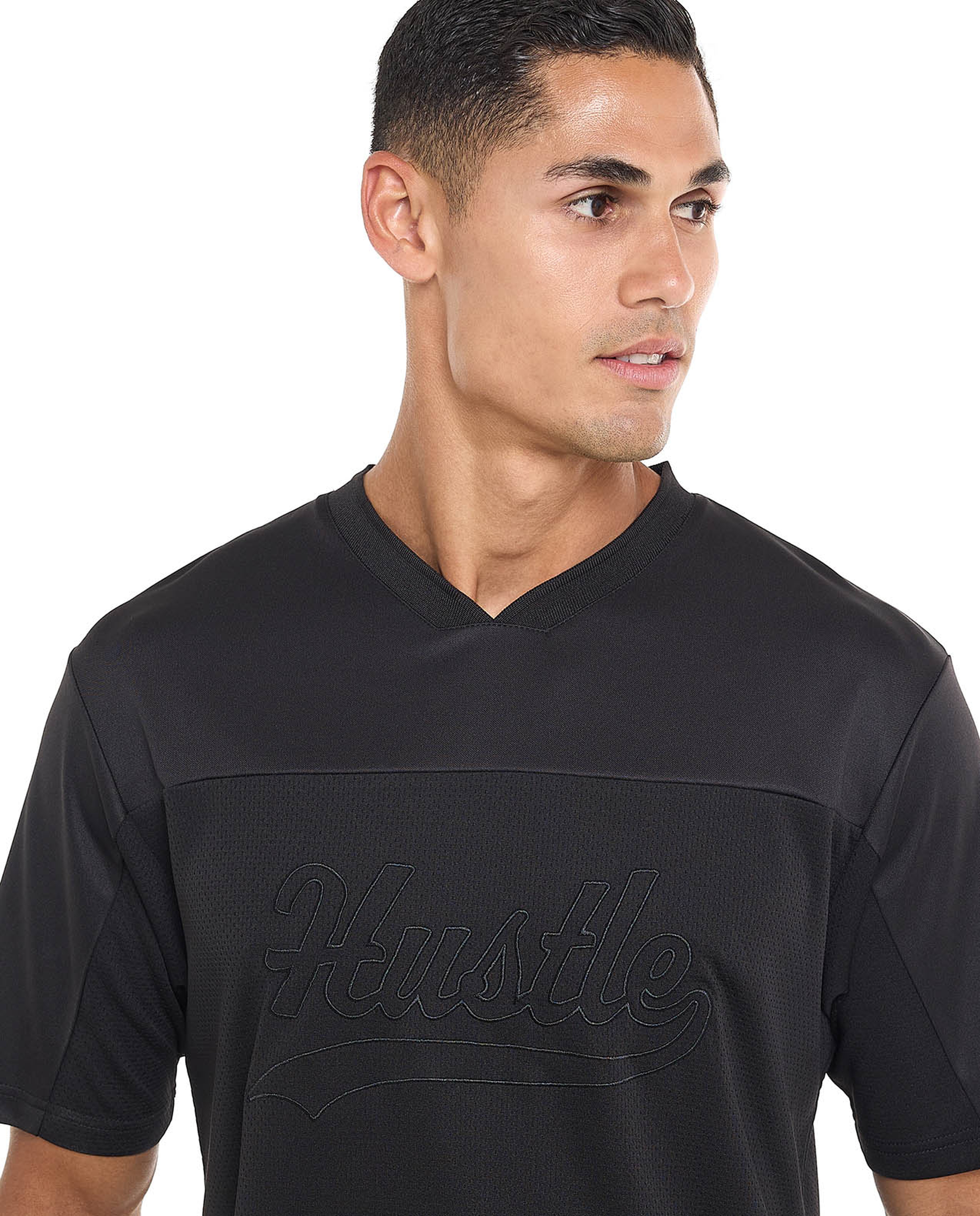Embroidered Active T-Shirt with V-Neck and Short Sleeves