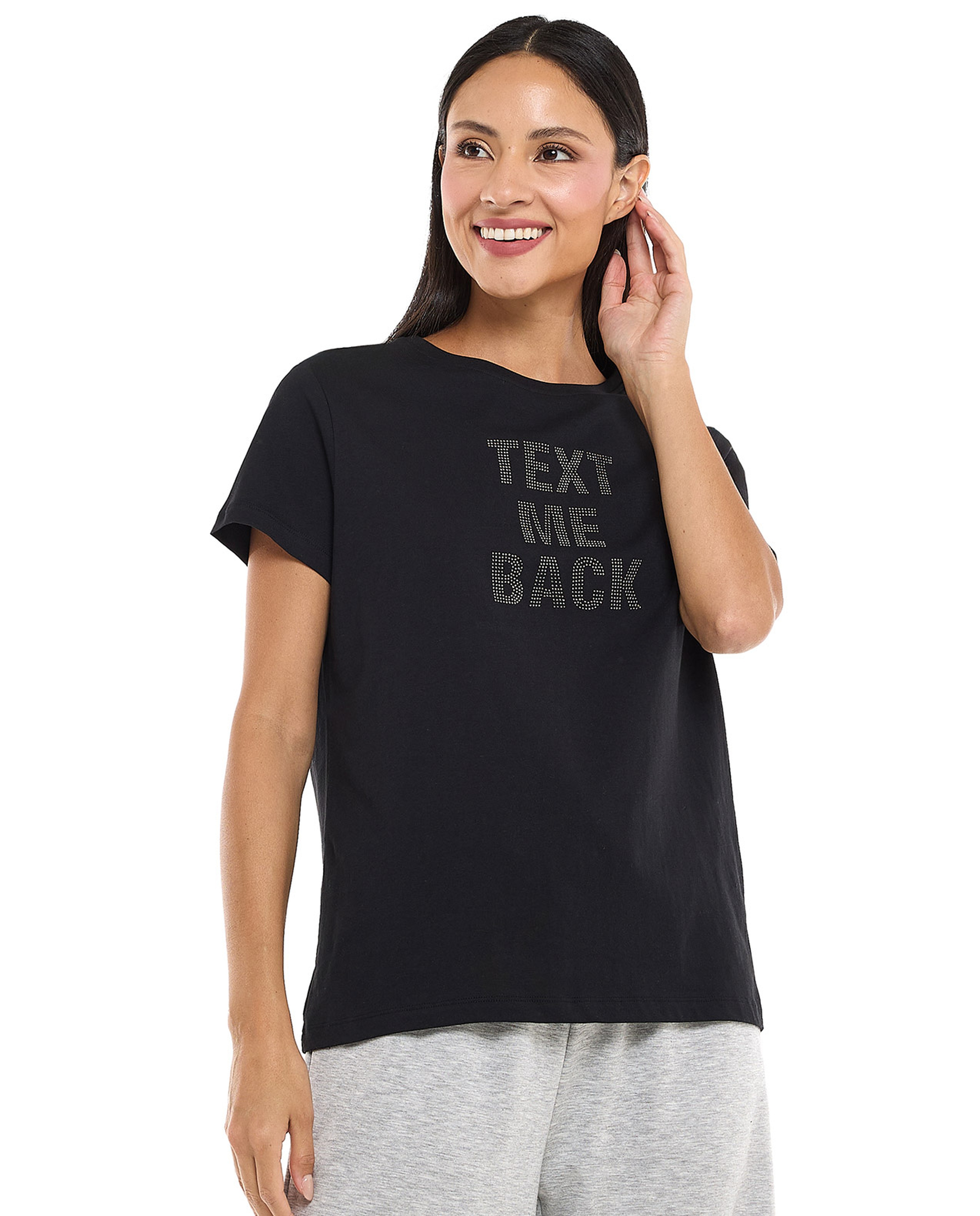 Embellished T-Shirt with Crew Neck and Short Sleeves