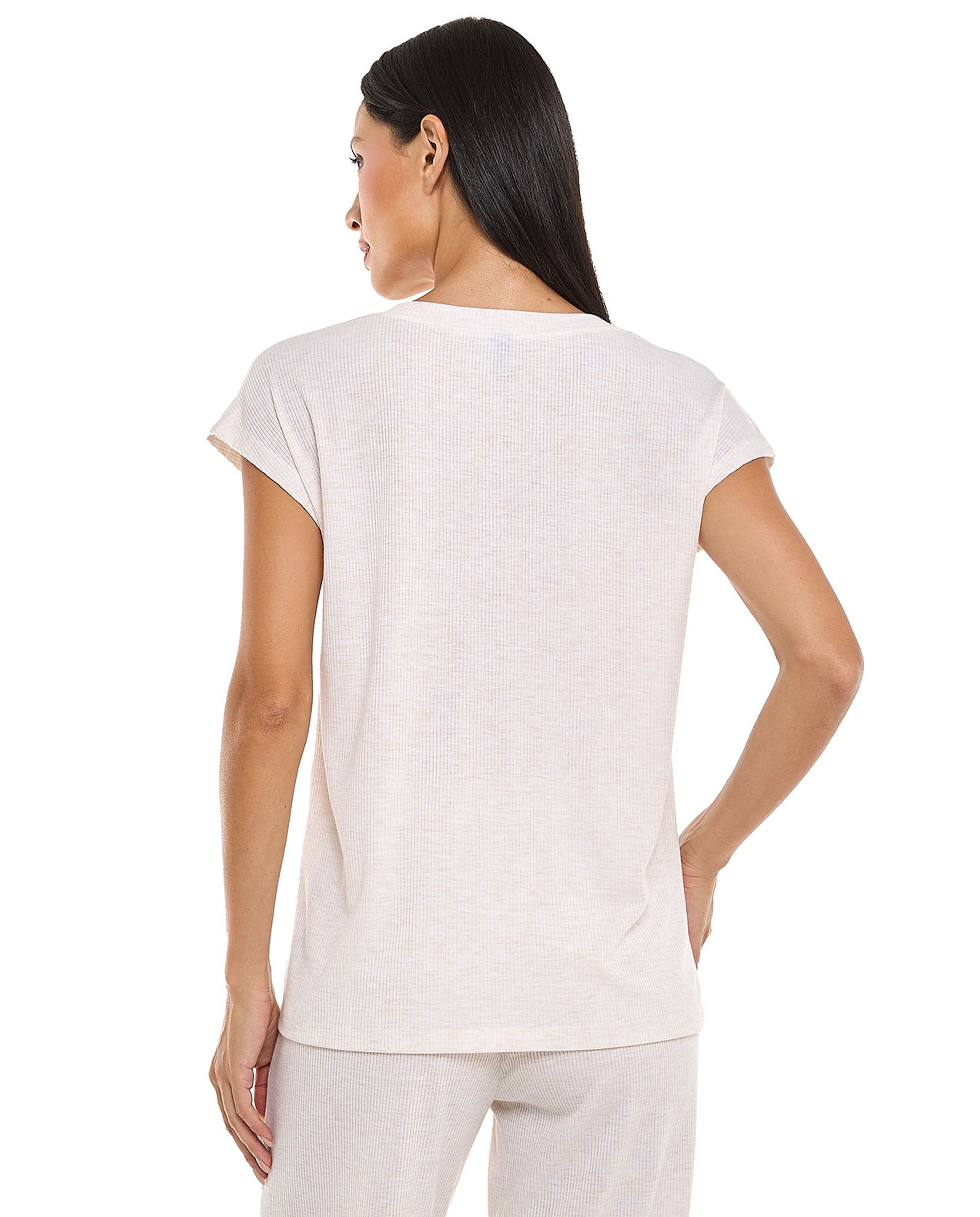 Ribbed Sleep T-Shirt with V-Neck and Short Sleeves