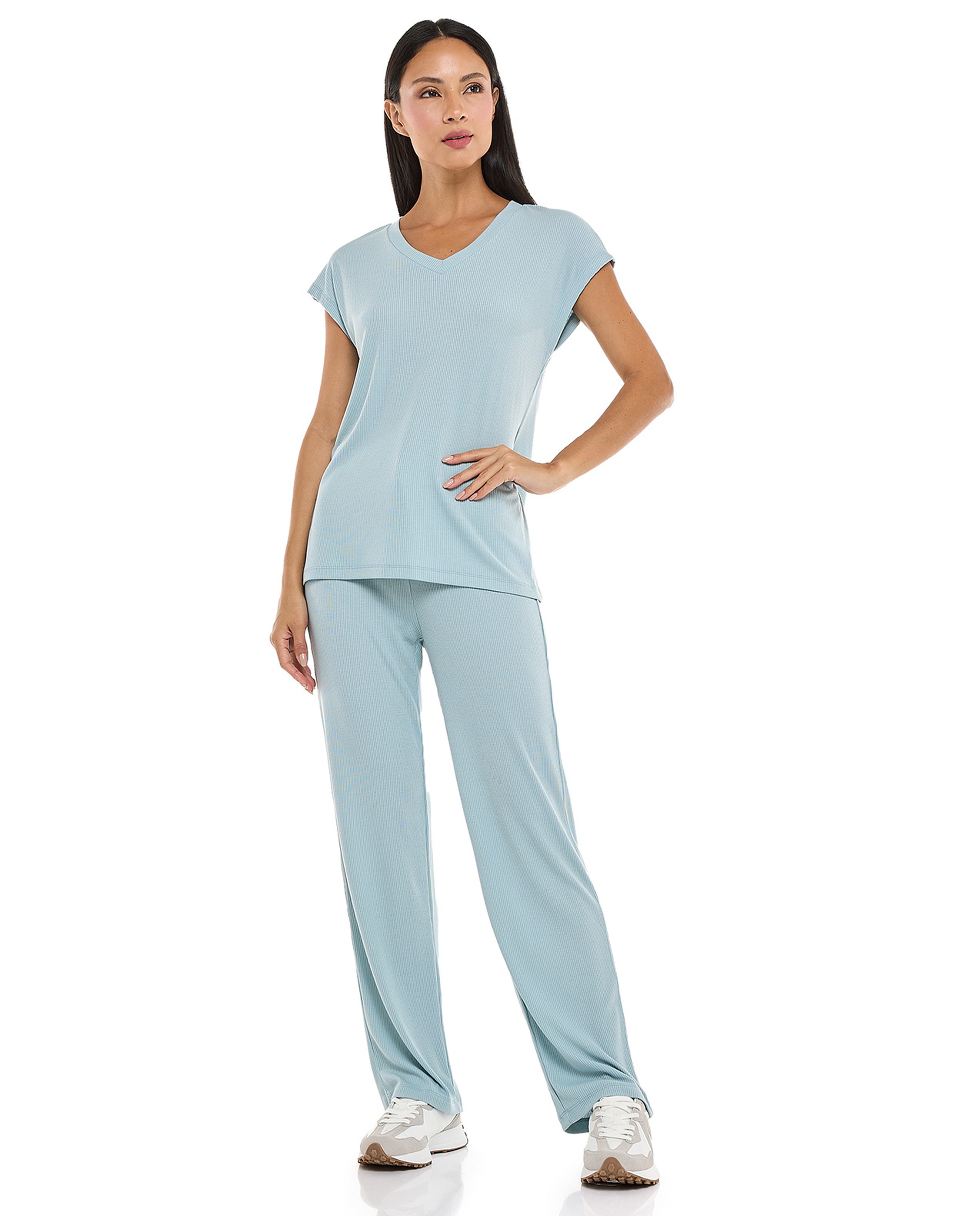 Ribbed Lounge Pants with Drawstring Waist