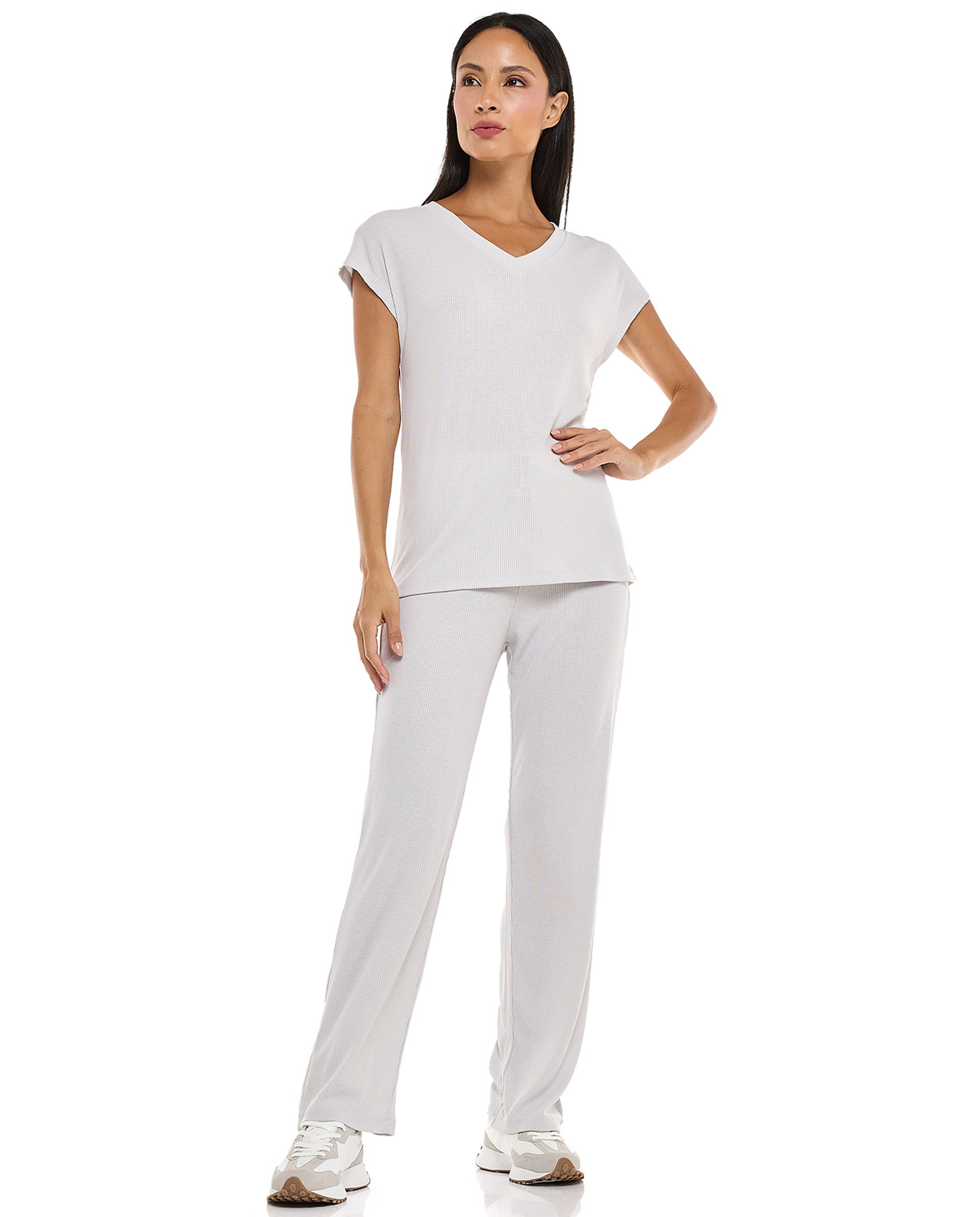 Ribbed Lounge Pants with Drawstring Waist