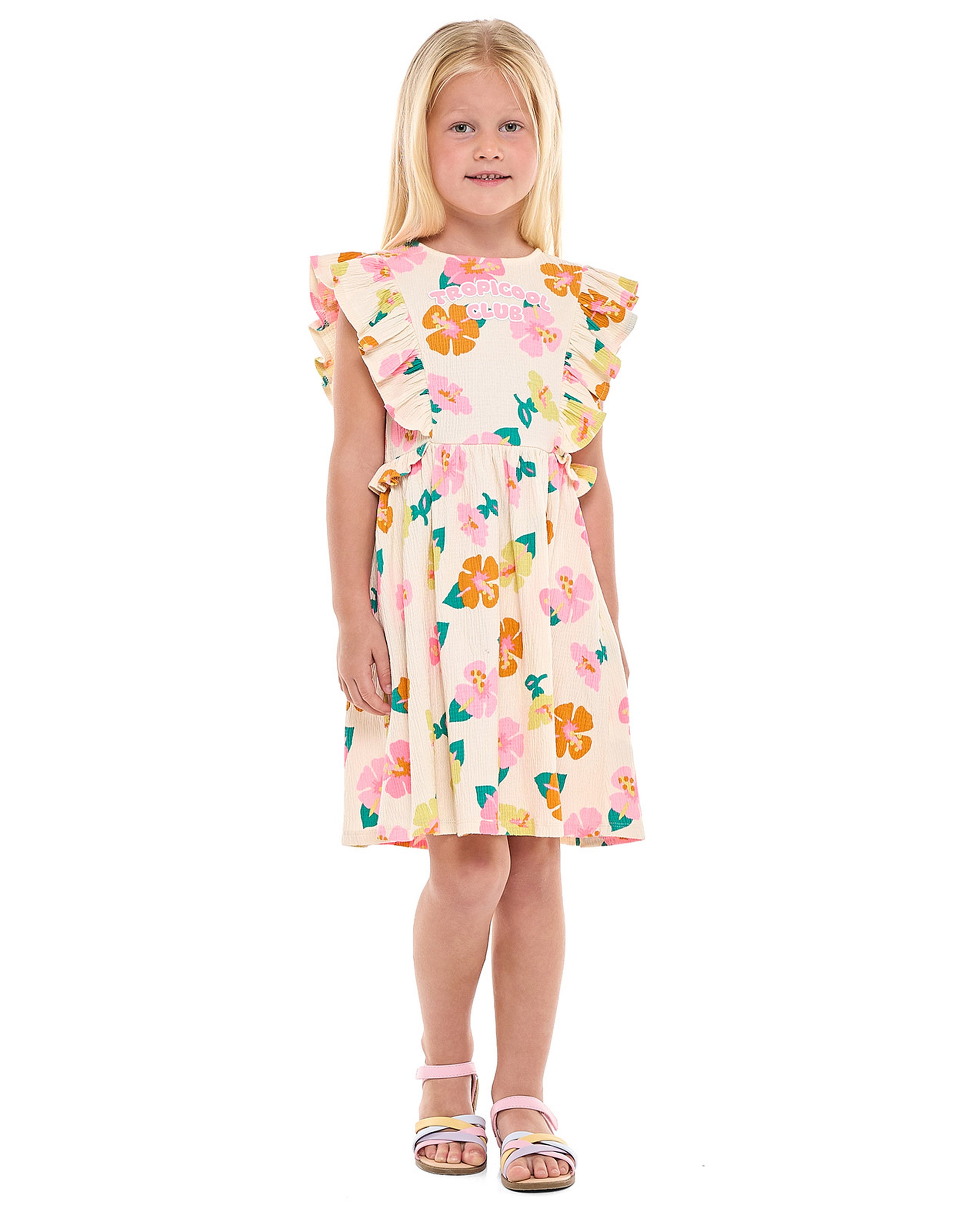 Floral  Printed Dress with Crew Neck and Flutter Sleeves