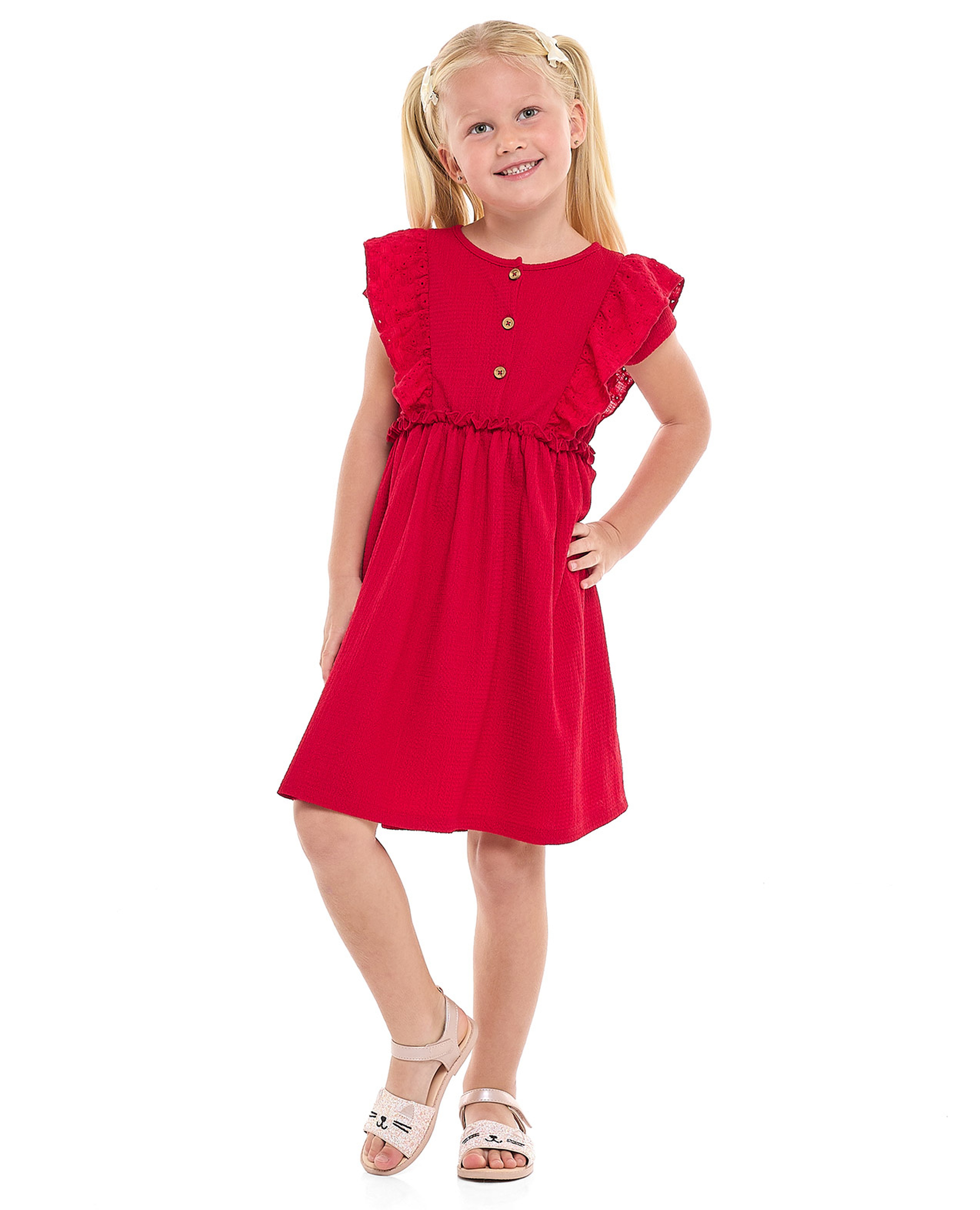 Textured Dress with Crew Neck and Flutter Sleeves