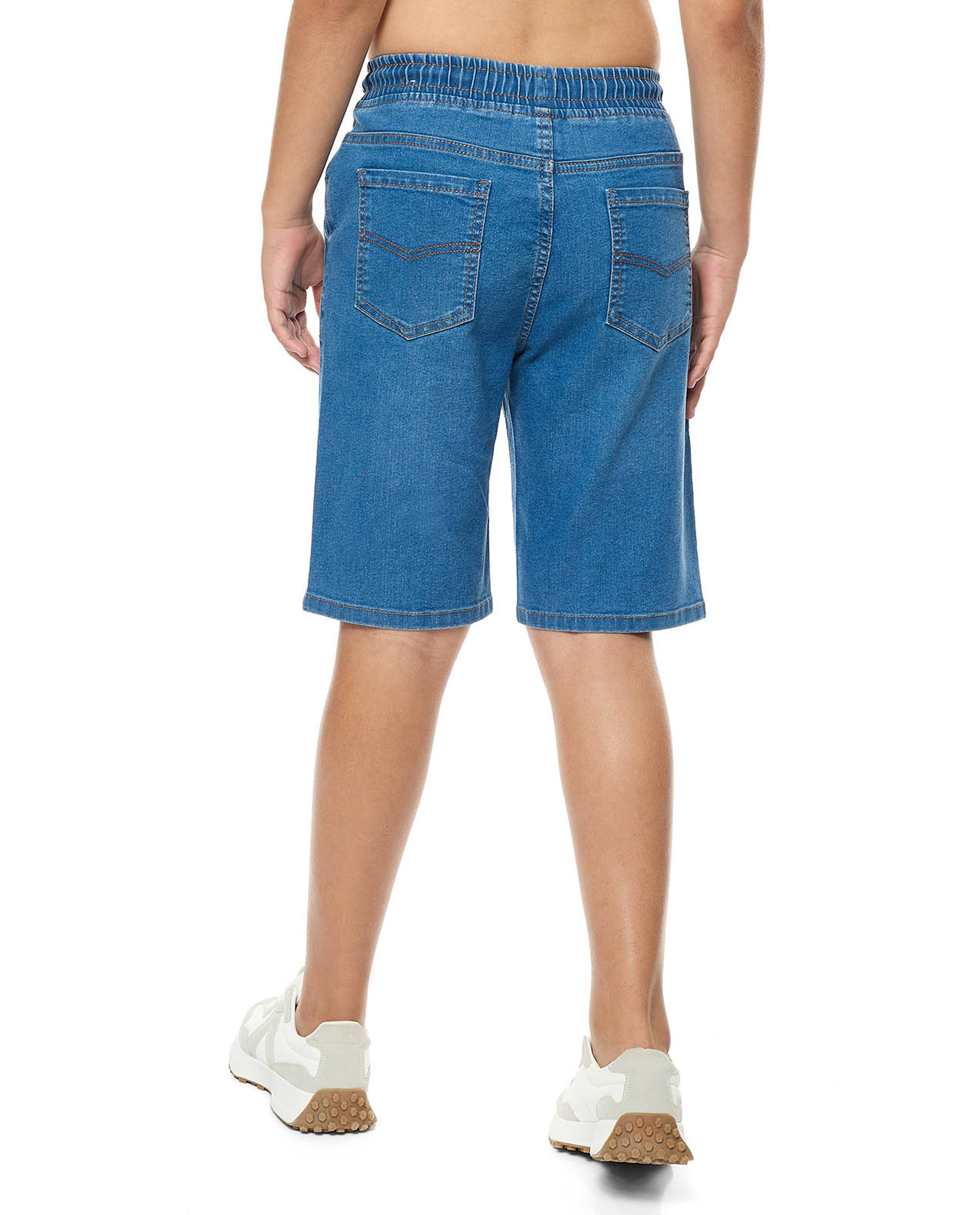 Faded Denim Shorts with Drawstring Waist