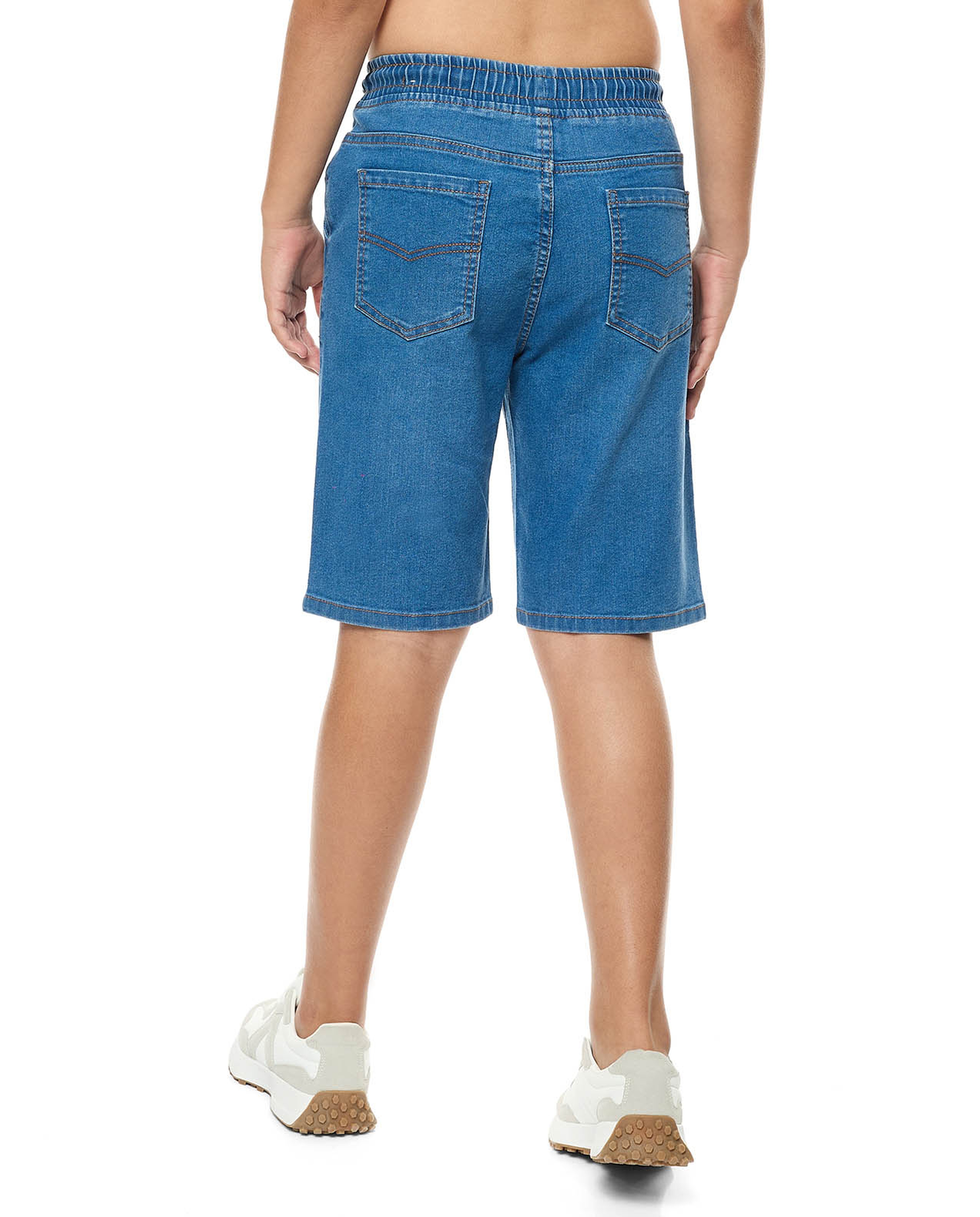 Faded Denim Shorts with Drawstring Waist