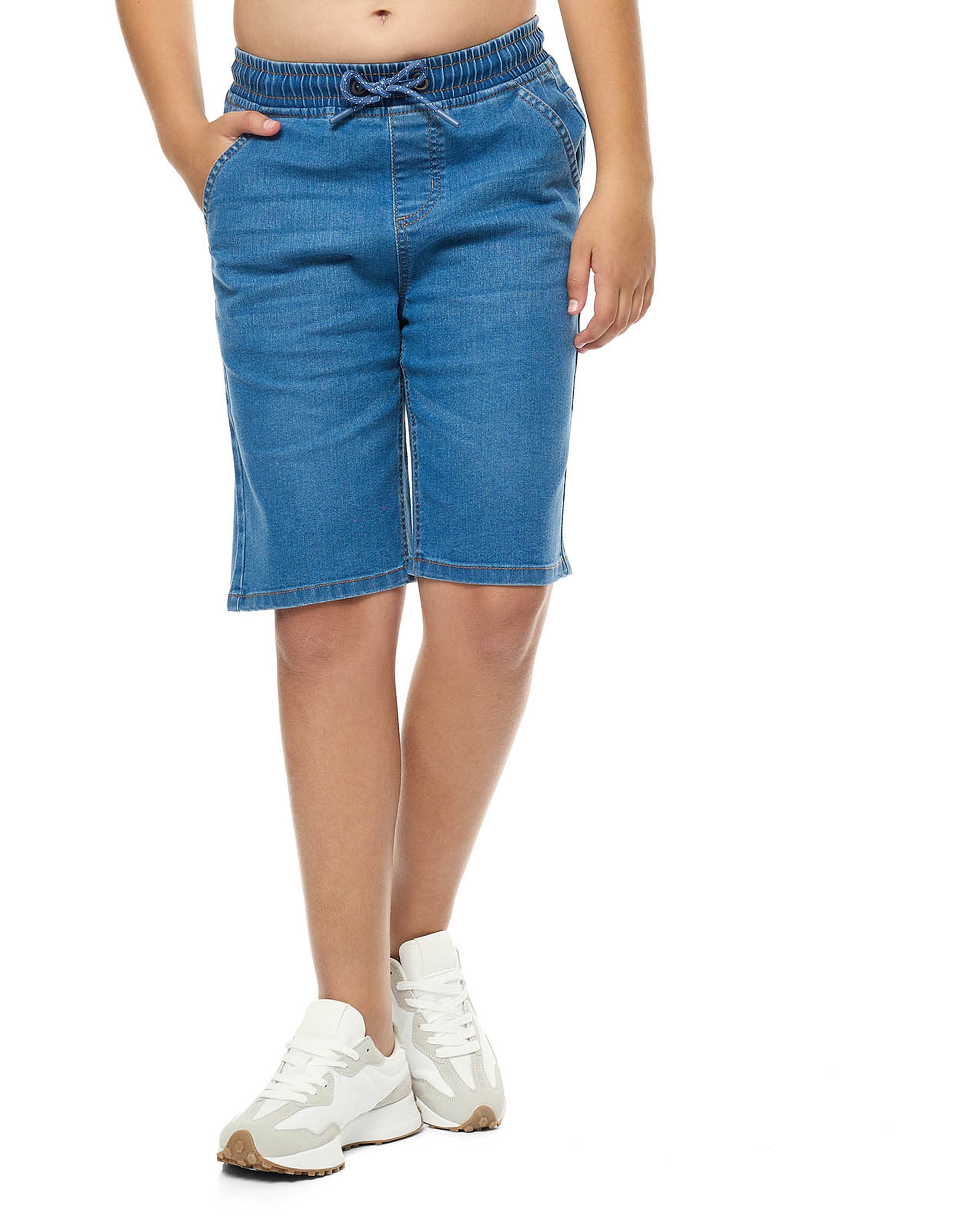 Faded Denim Shorts with Drawstring Waist